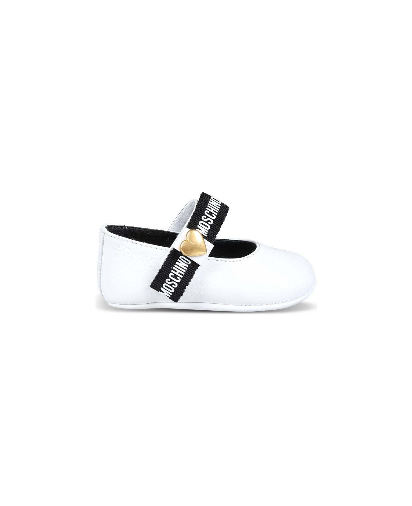 Moschino White Ballet Flats For Baby Girl With Heart - White