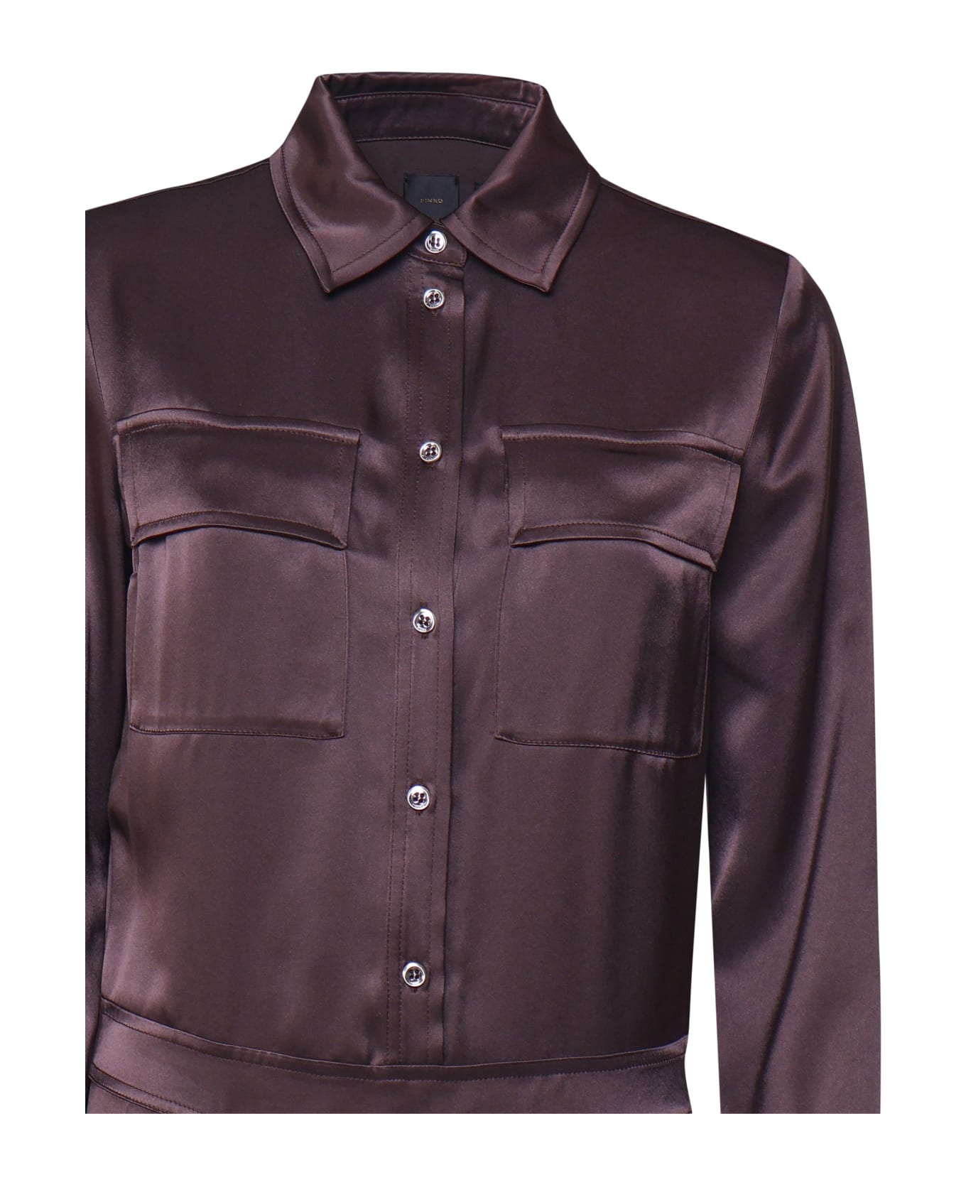 Pinko Aquilone Shirt Dress In Satin - Brown