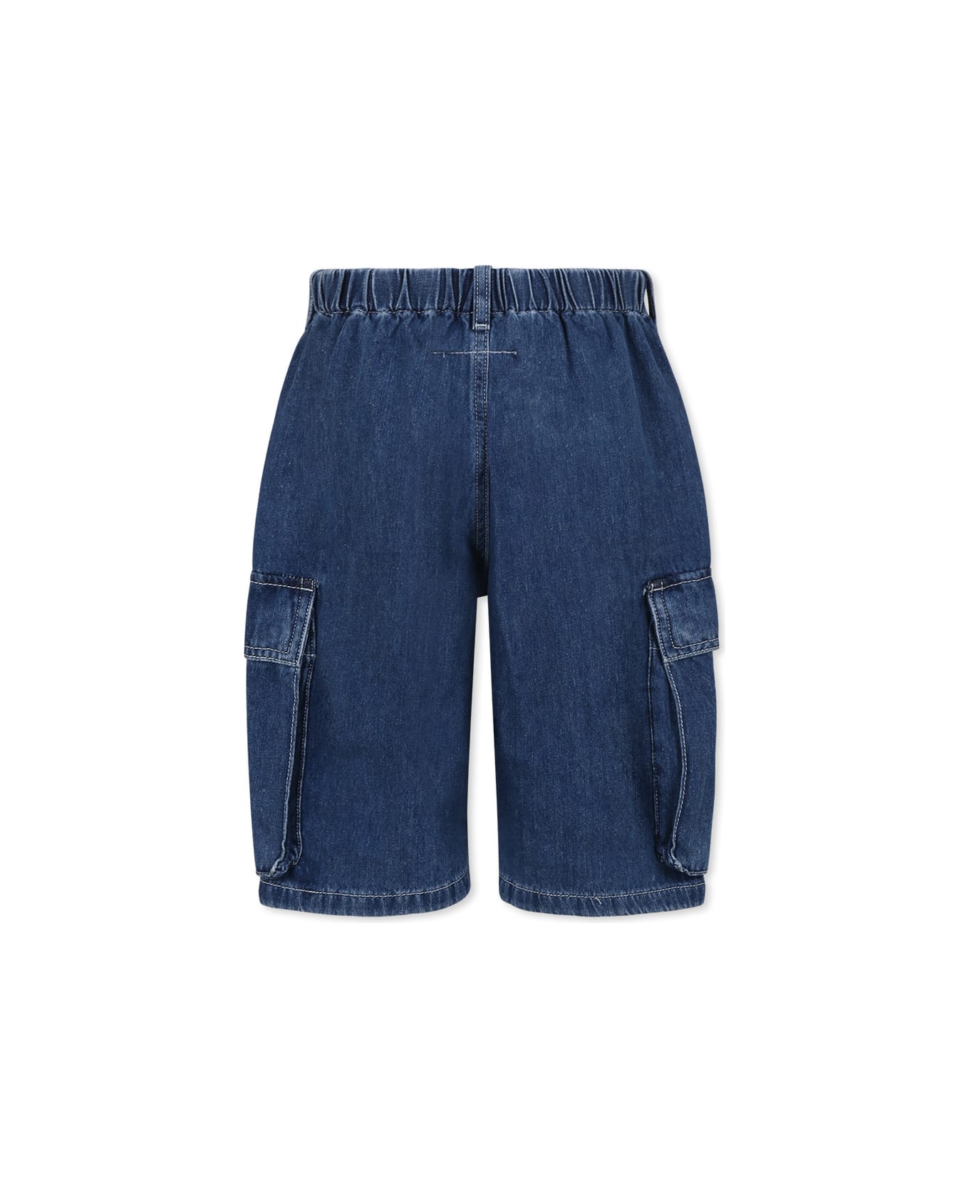 MM6 Maison Margiela Blue Cargo Shorts For Kids With White Logo - Denim