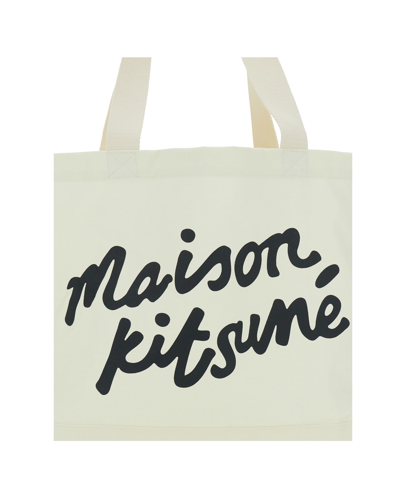 Maison Kitsuné White Shopper With Maxi Logo Lettering On The Front In Cotton Man - White