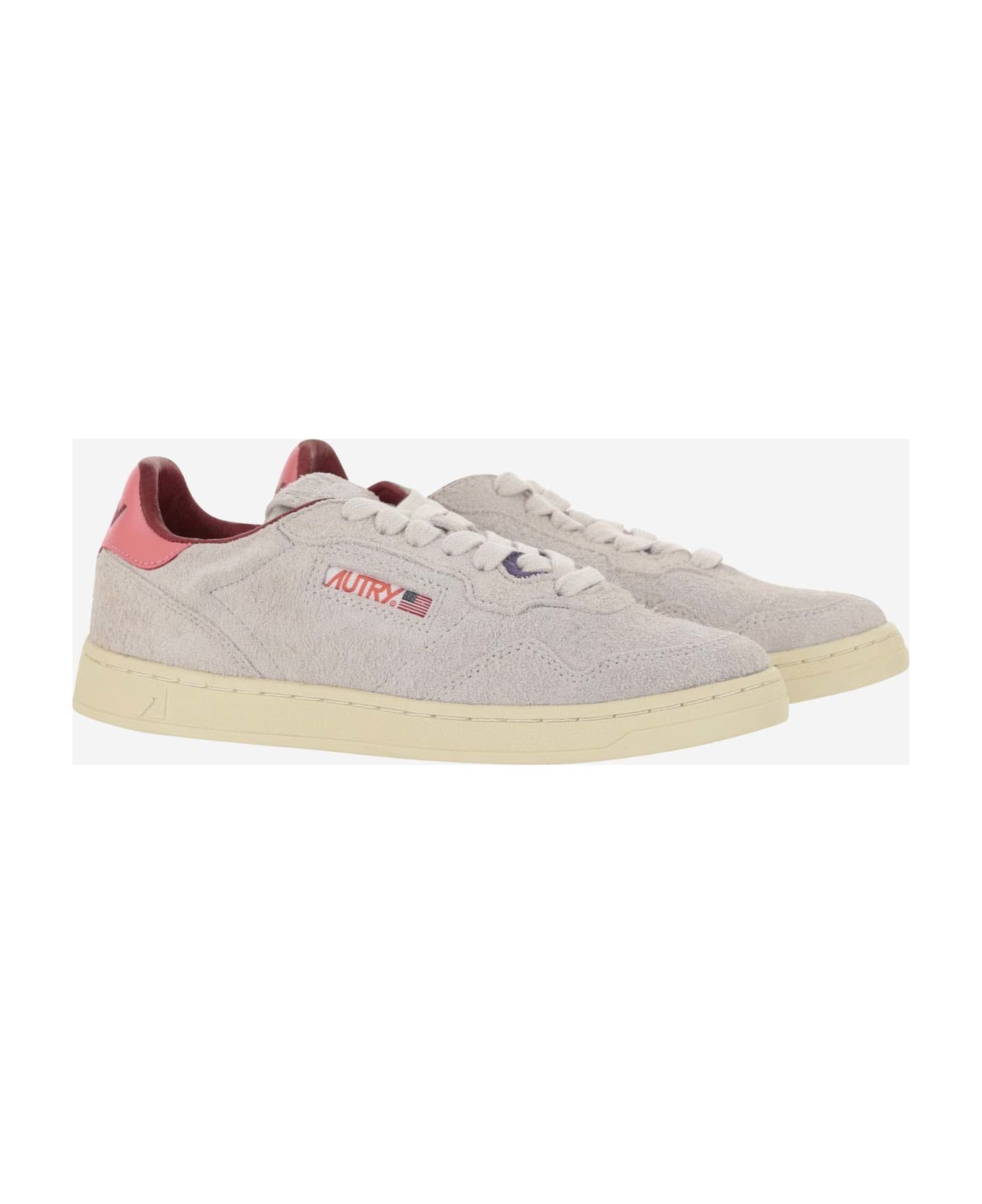 Autry Medalist Low Sneakers In Suede Hair Sand Effect - White