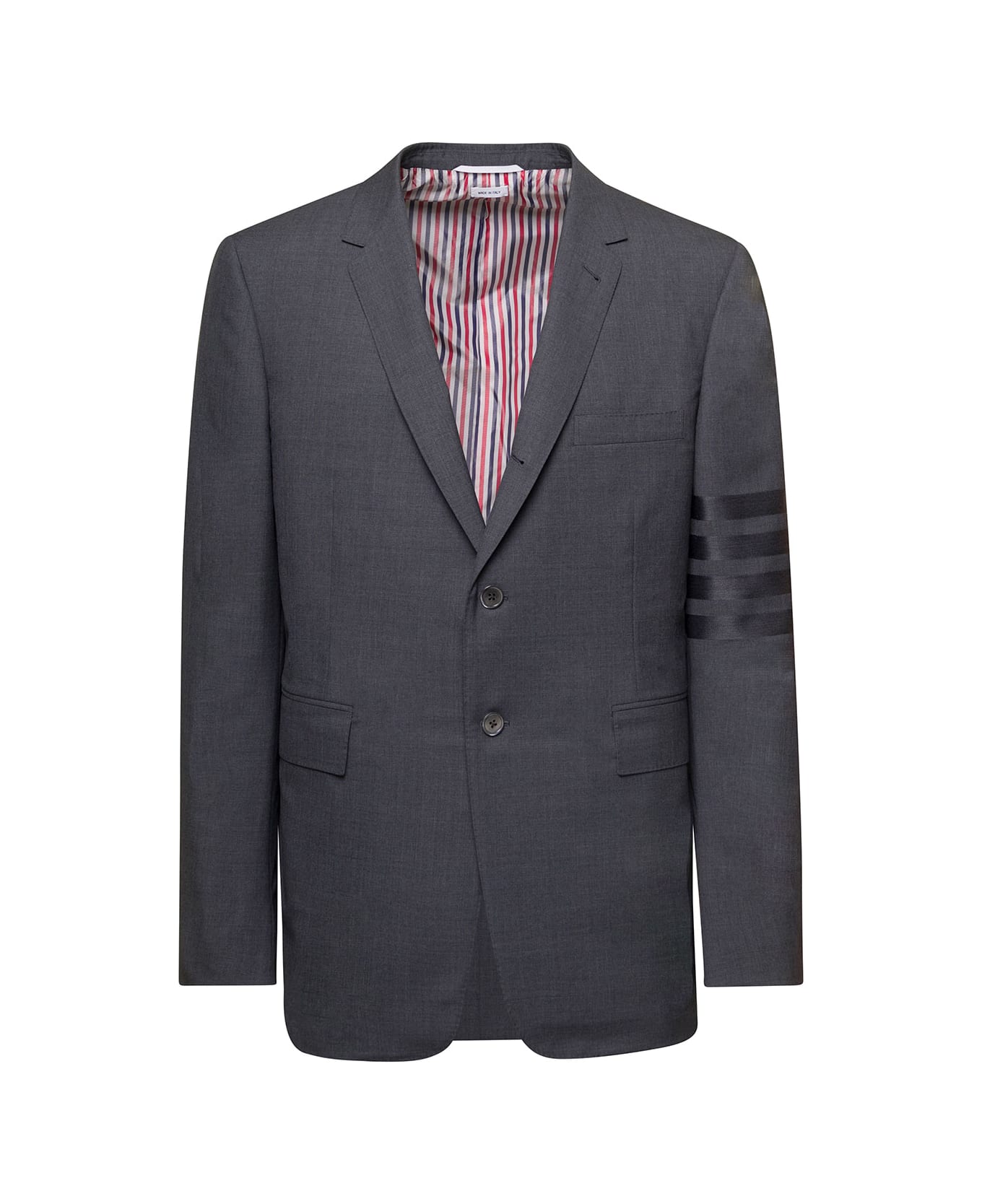 Thom Browne Grey Single-breasted Jacket With Signature 4 Bar Stripe In Wool Man - Grey