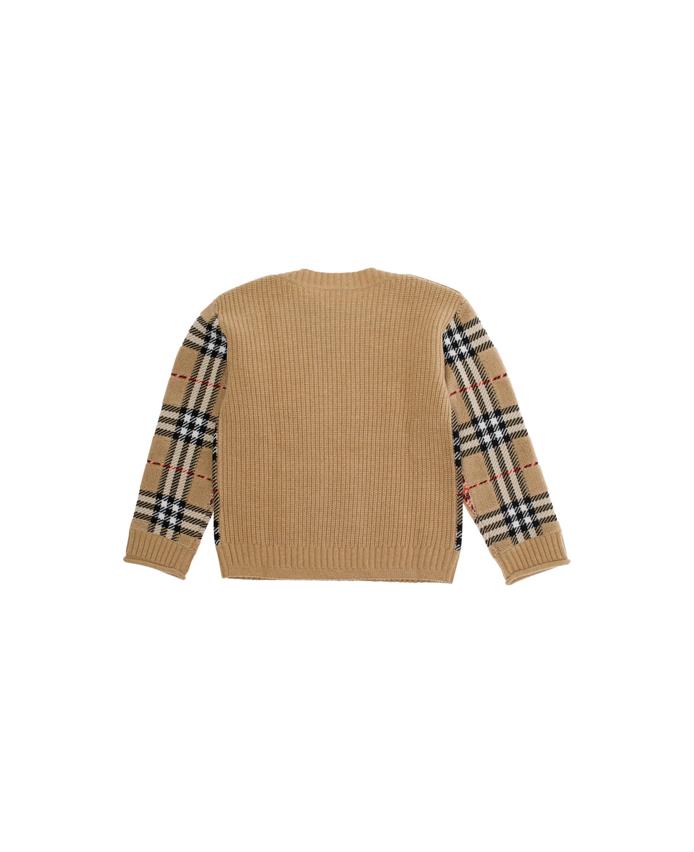 Burberry Beige Jumper With Check Pattern On The Front In Wool Boy - Beige