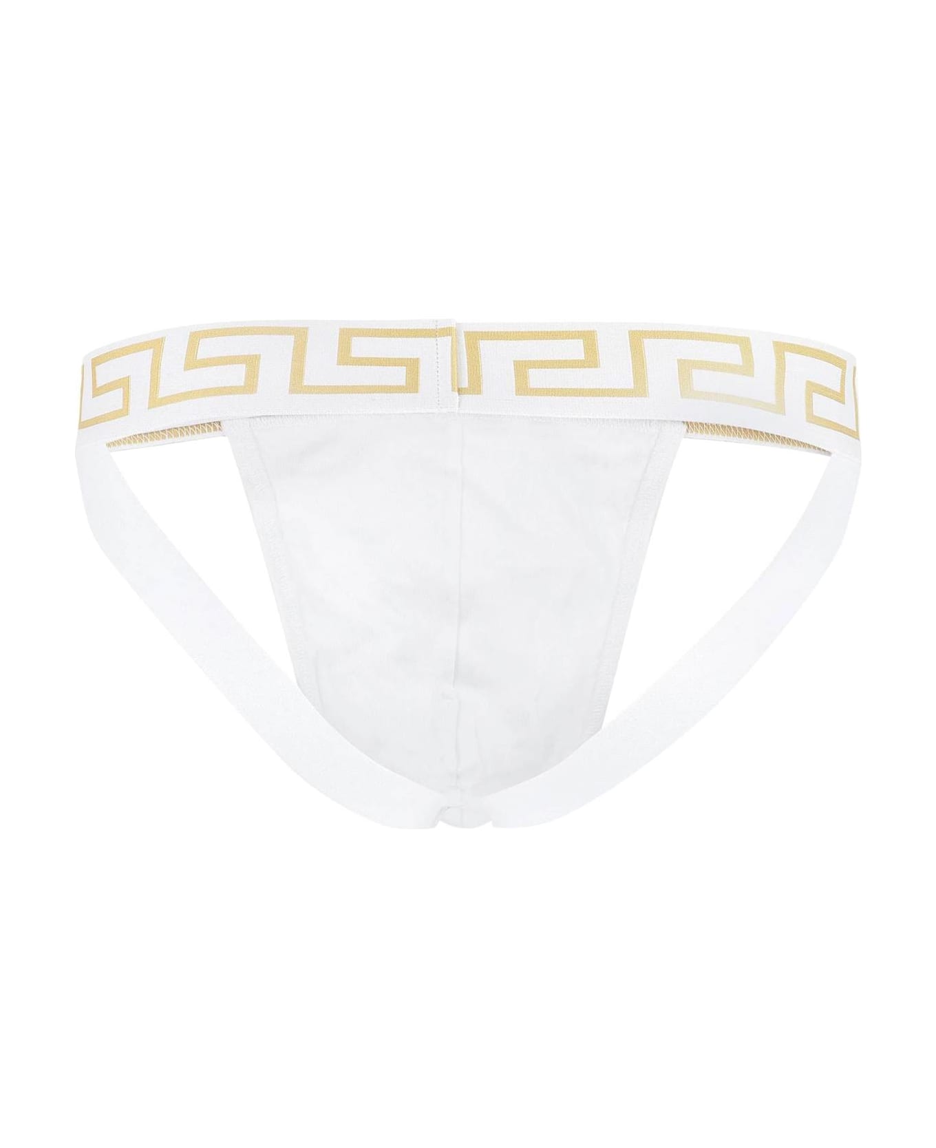 Versace Cotton Jockstrap With Greca Elastic Band - White ショーツ