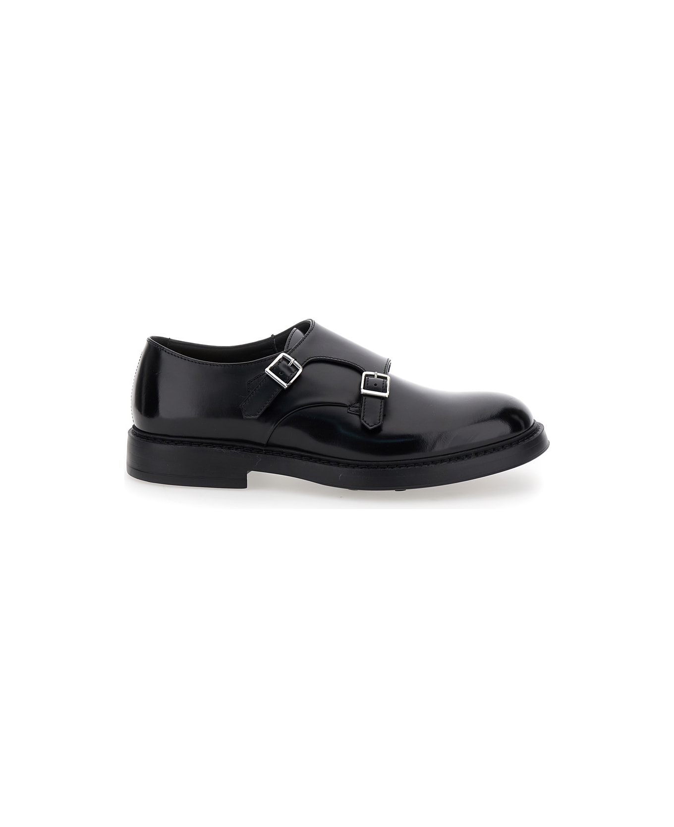 Doucal's Black Monks Shoes With Double Buckle In Smooth Leather Man - Nero