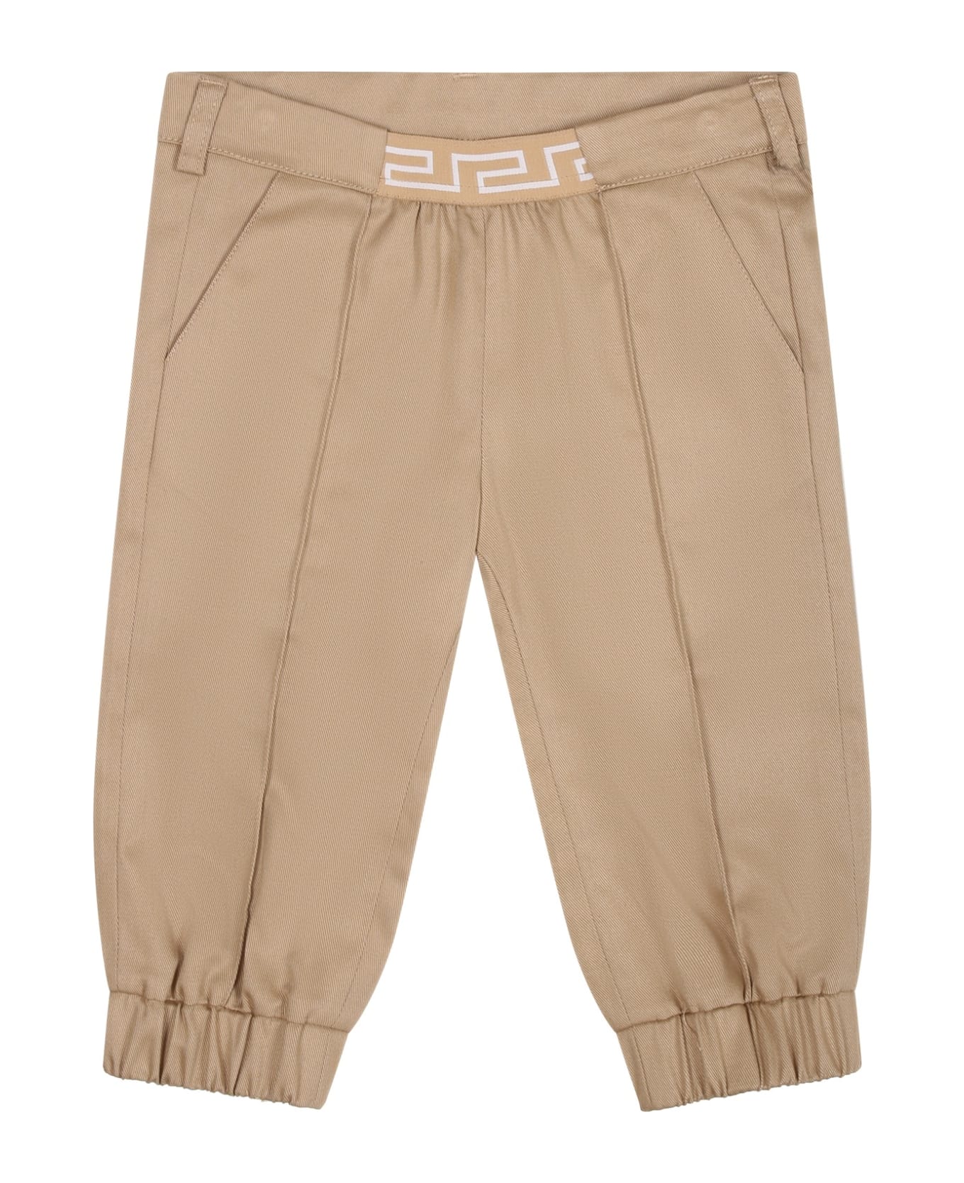 Versace Beige Trousers For Baby Boy With Logo - Beige