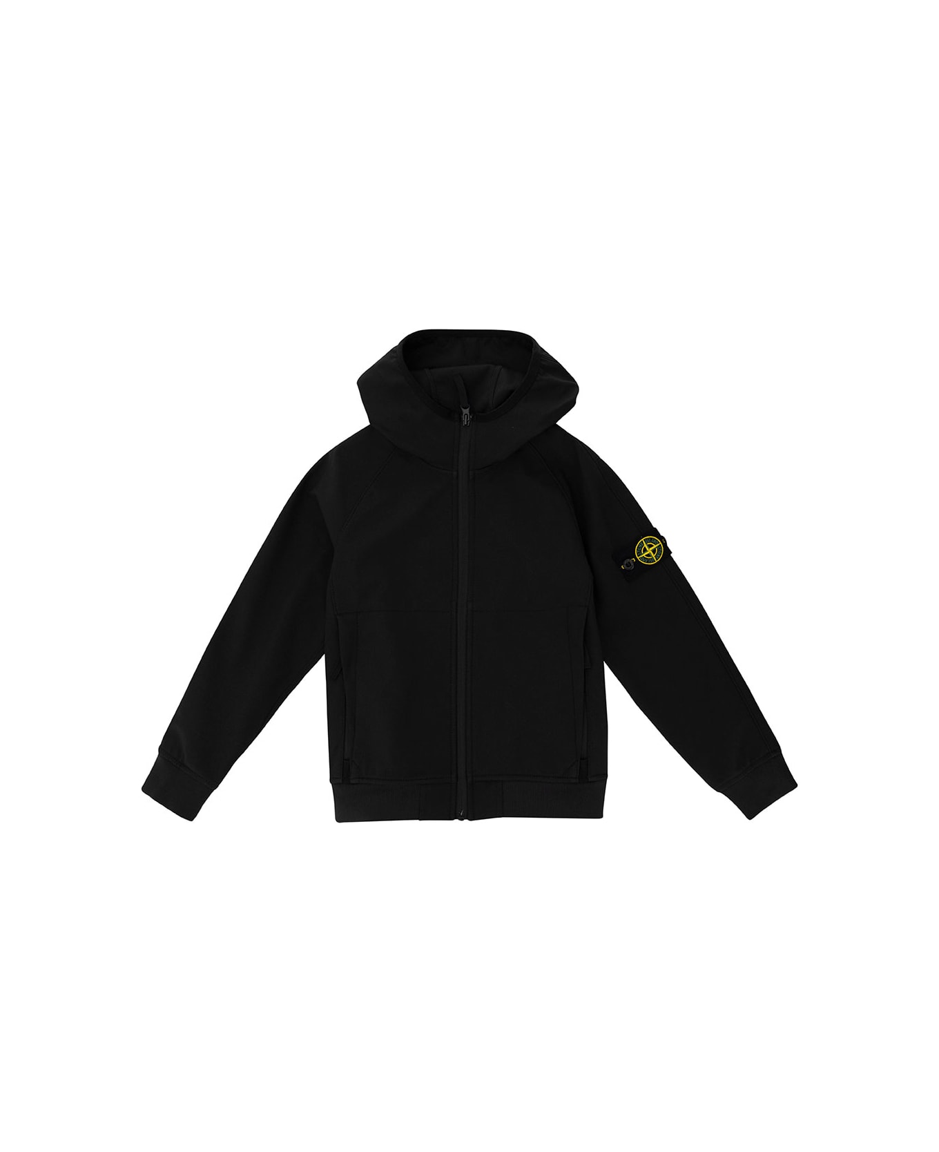 Stone Island Junior Black Hooded Jacket With Zip In Stretch Fabric Boy - Black