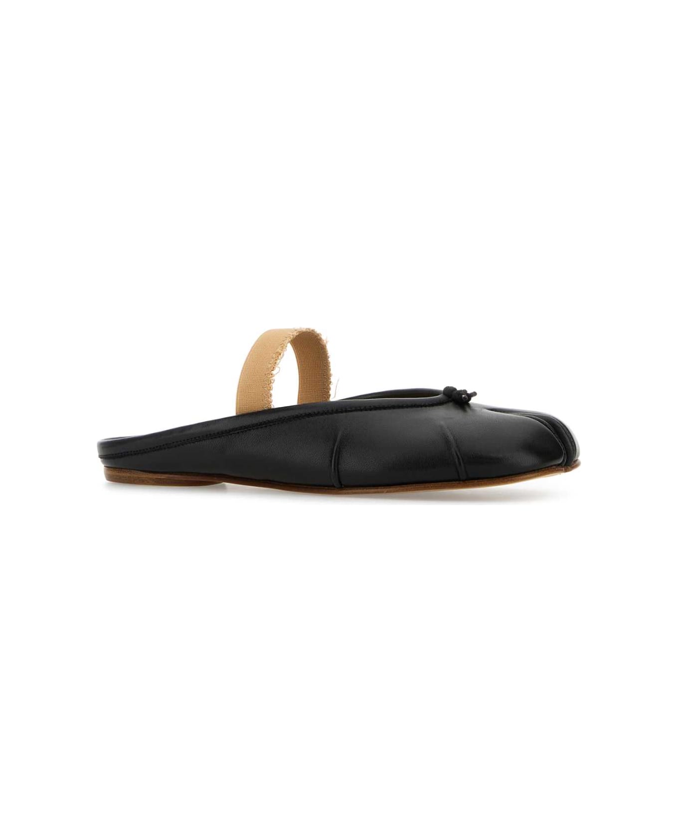 Maison Margiela Black Leather Tabby Slippers - BLACK