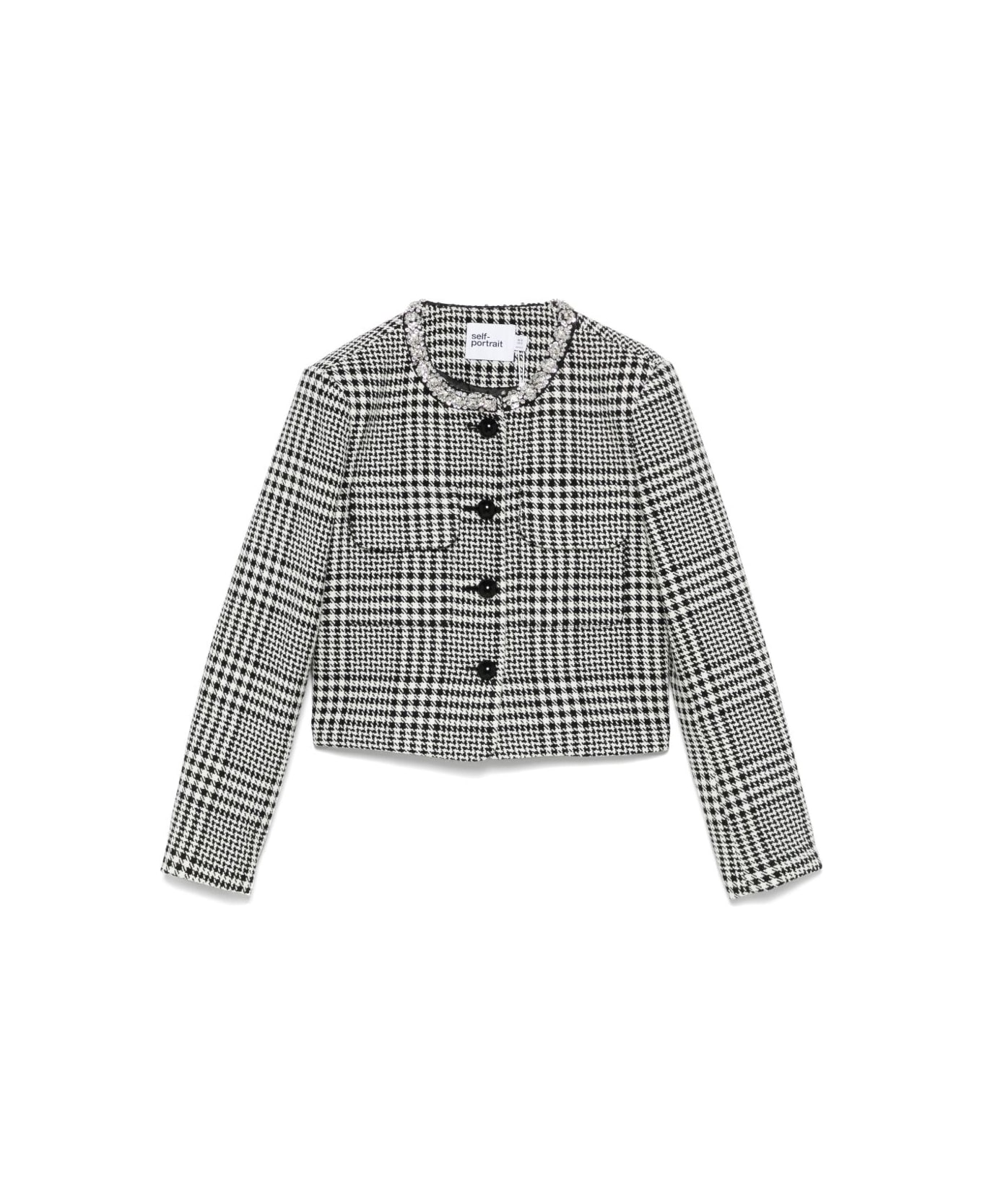 self-portrait Wool Blend Checked Jacket - Black