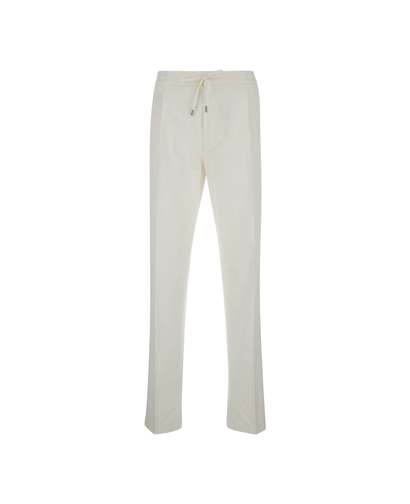 Lardini White Drawstring Tapered Trousers In Cotton Blend Man - White ボトムス