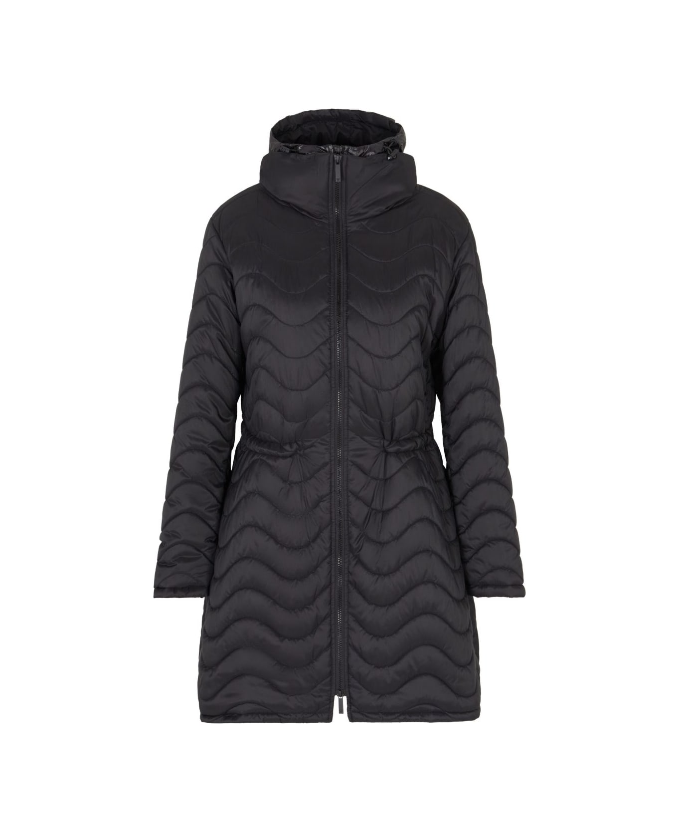 Emporio Armani Nylon Midi Down Jacket - Black