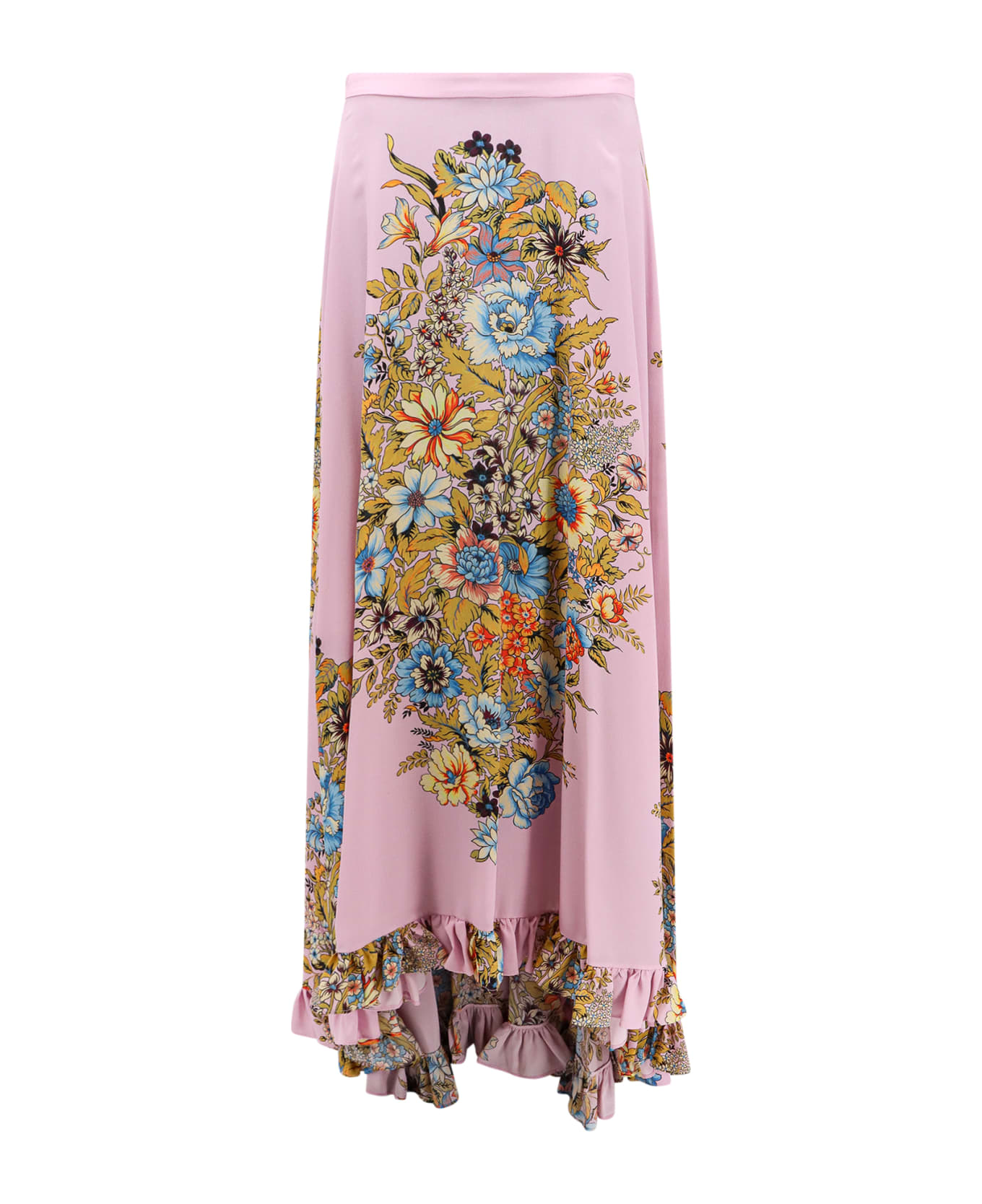 Etro Pink Crepe De Chine Long Skirt With Print - Purple スカート