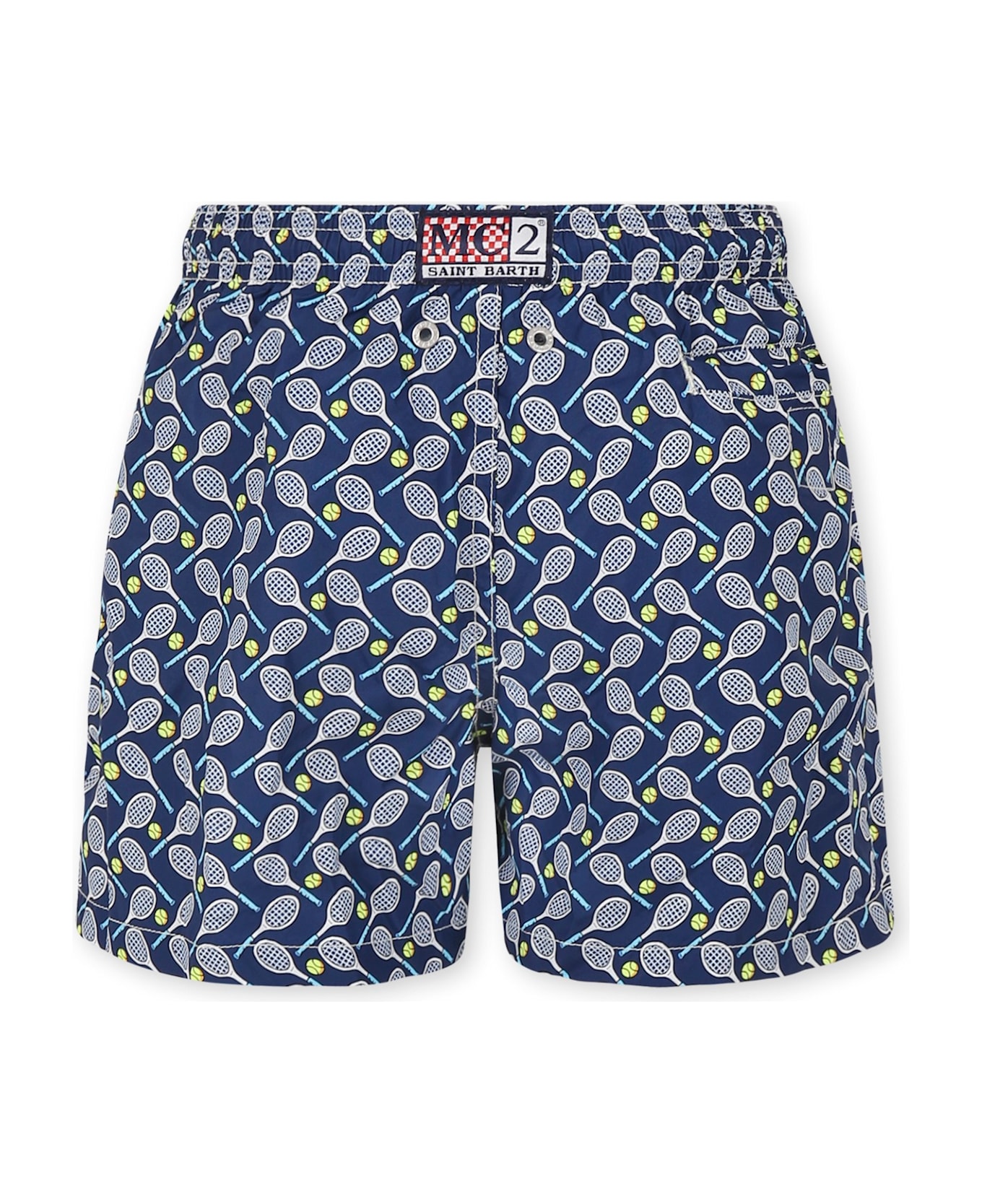 MC2 Saint Barth Blue Swim Shorts For Boy With Tennis Racket Print - Blue