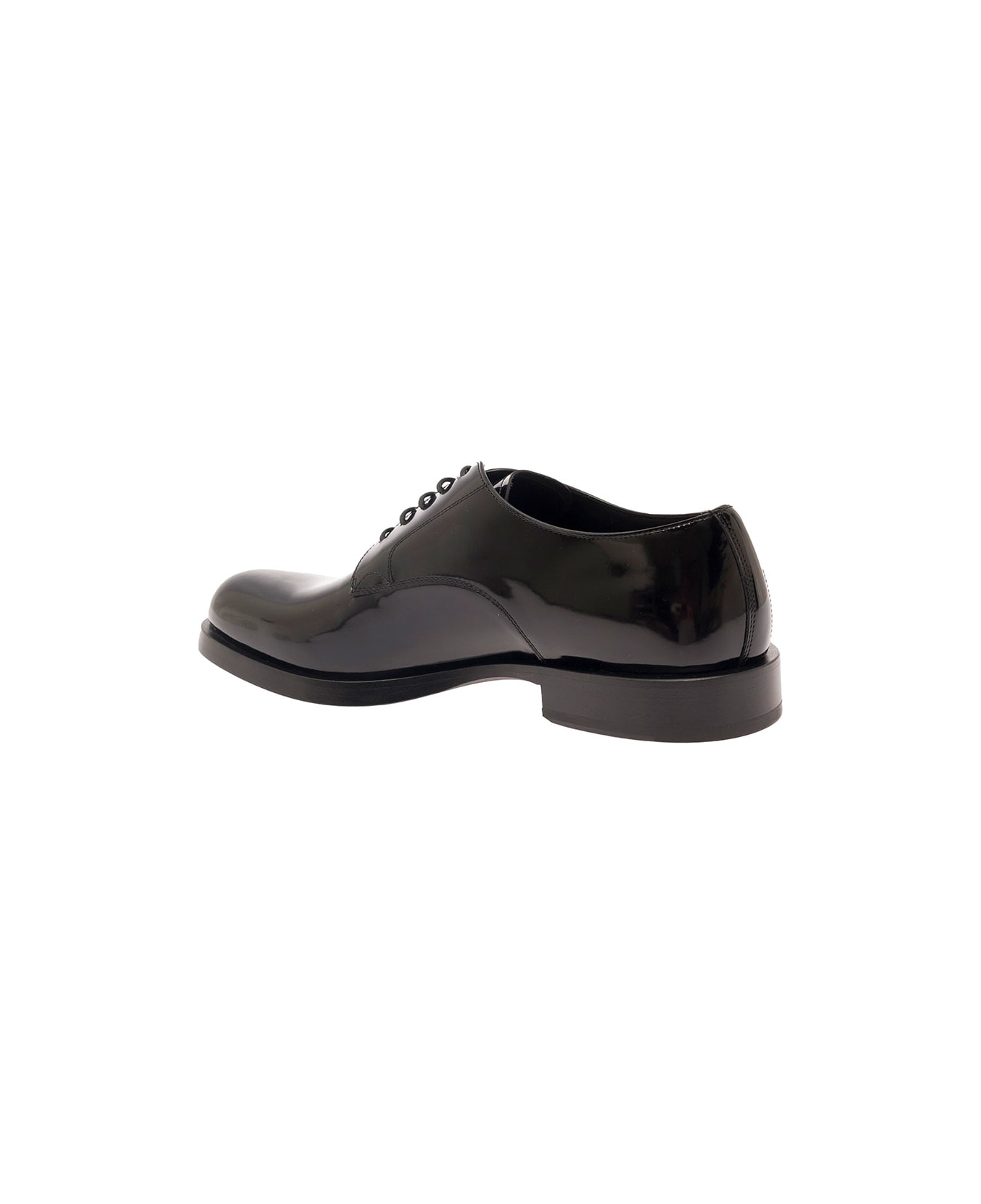 Dolce & Gabbana Black Derby Shoes With Branded Outsole In Polished Leather Woman - Black