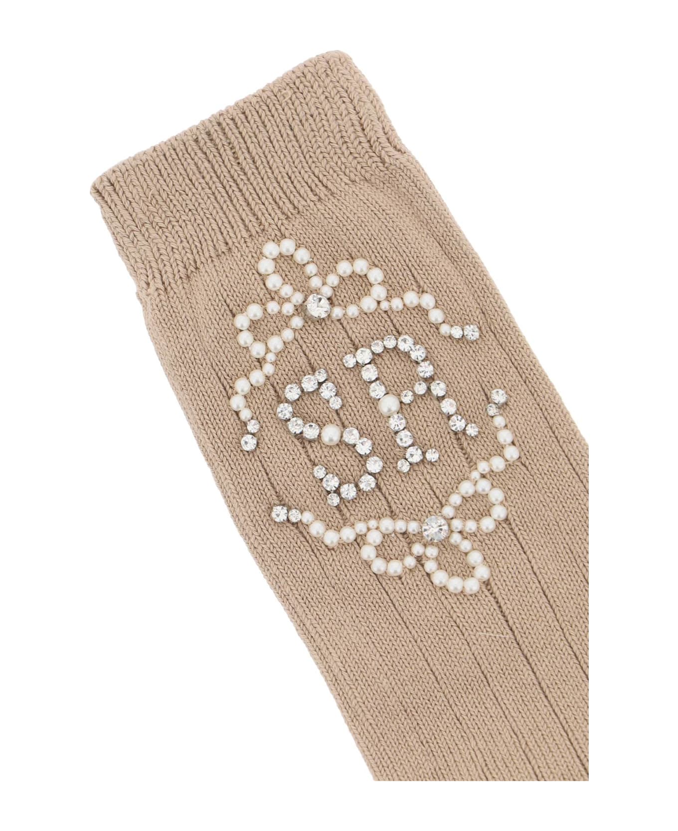 Simone Rocha Sr Socks With Pearls And Crystals - CAMEL PEARL CRYSTAL (Beige) 靴下＆タイツ