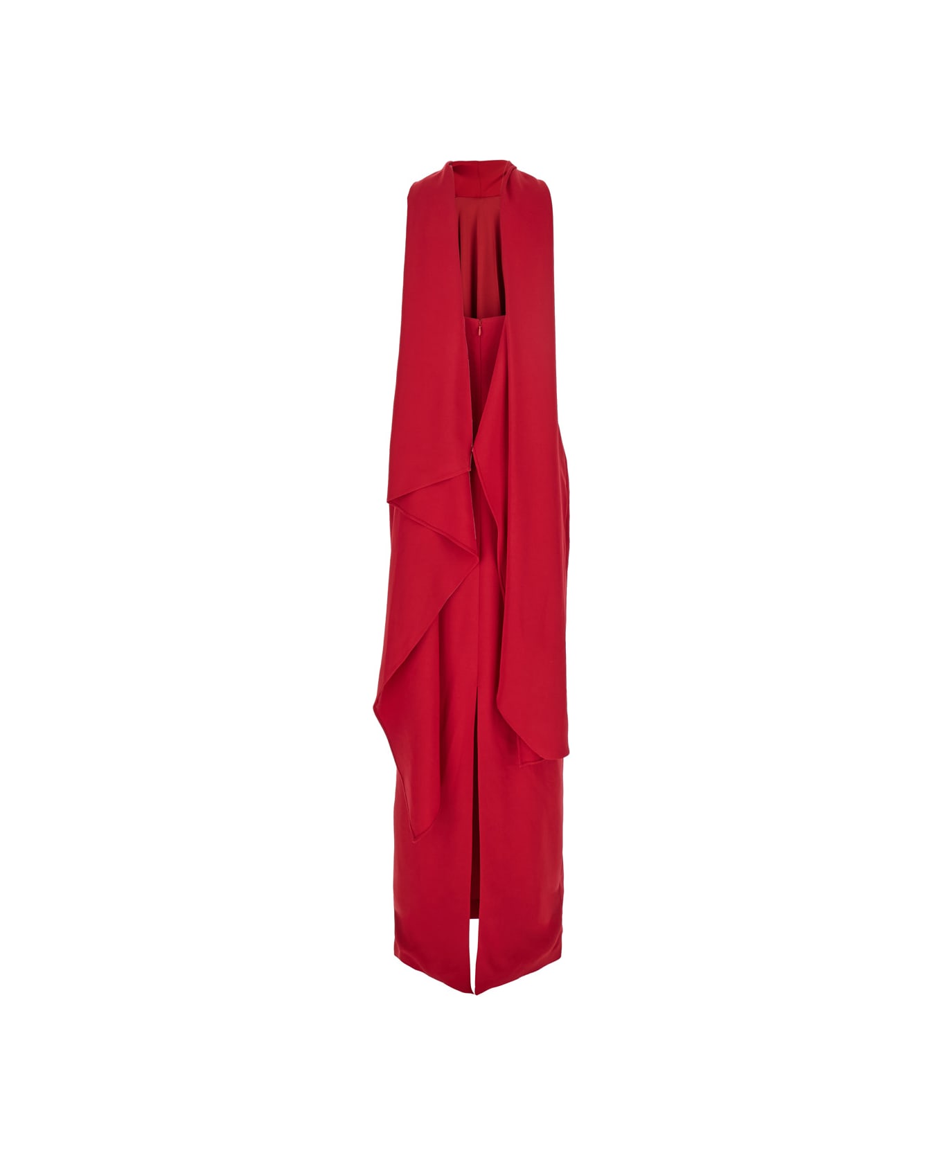 Solace London Emerson Red Sleeveless Long Dress With Halterneck And Attatched Scarf - Red