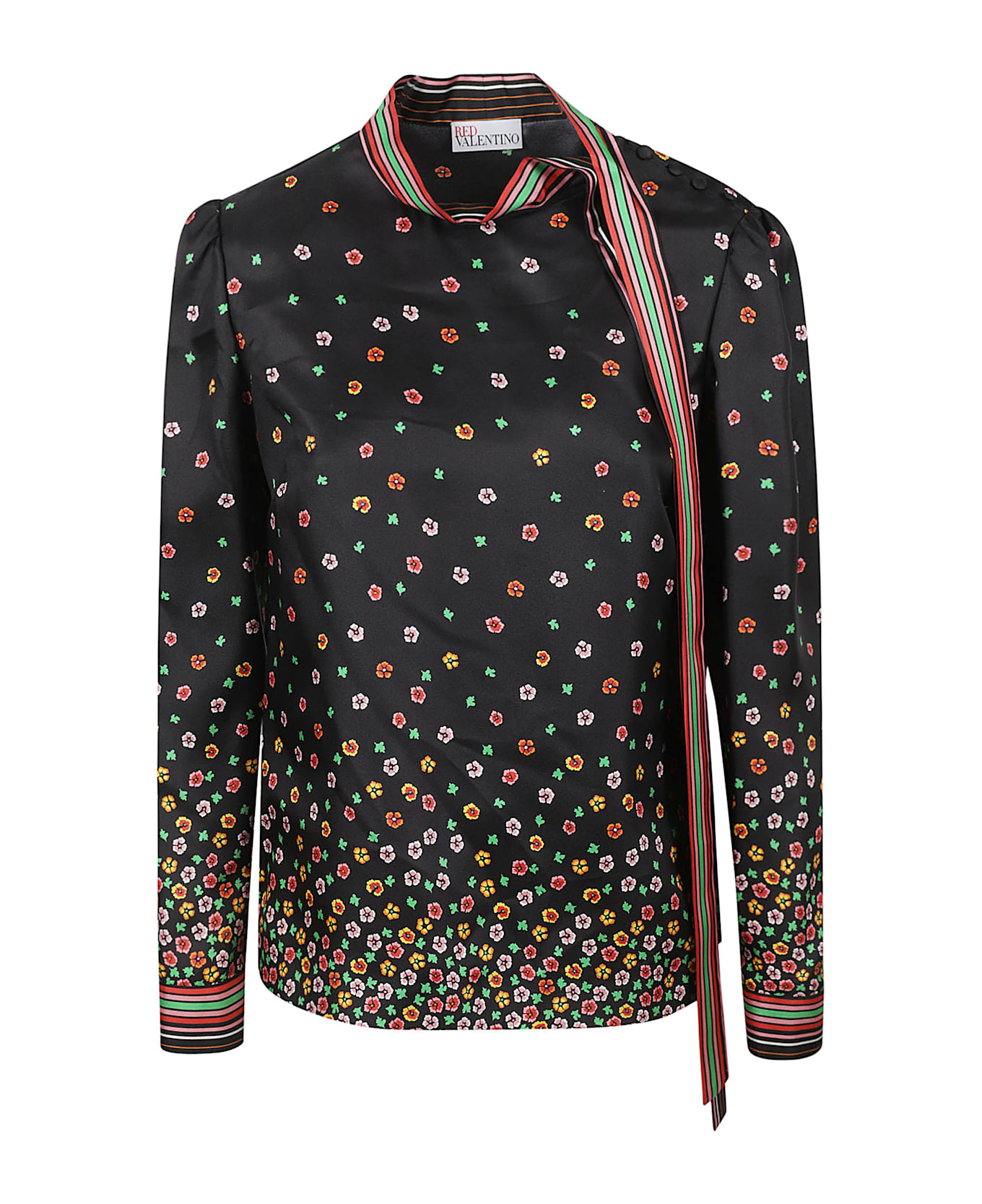 RED Valentino Flowers 
Stripes Shirt - Black