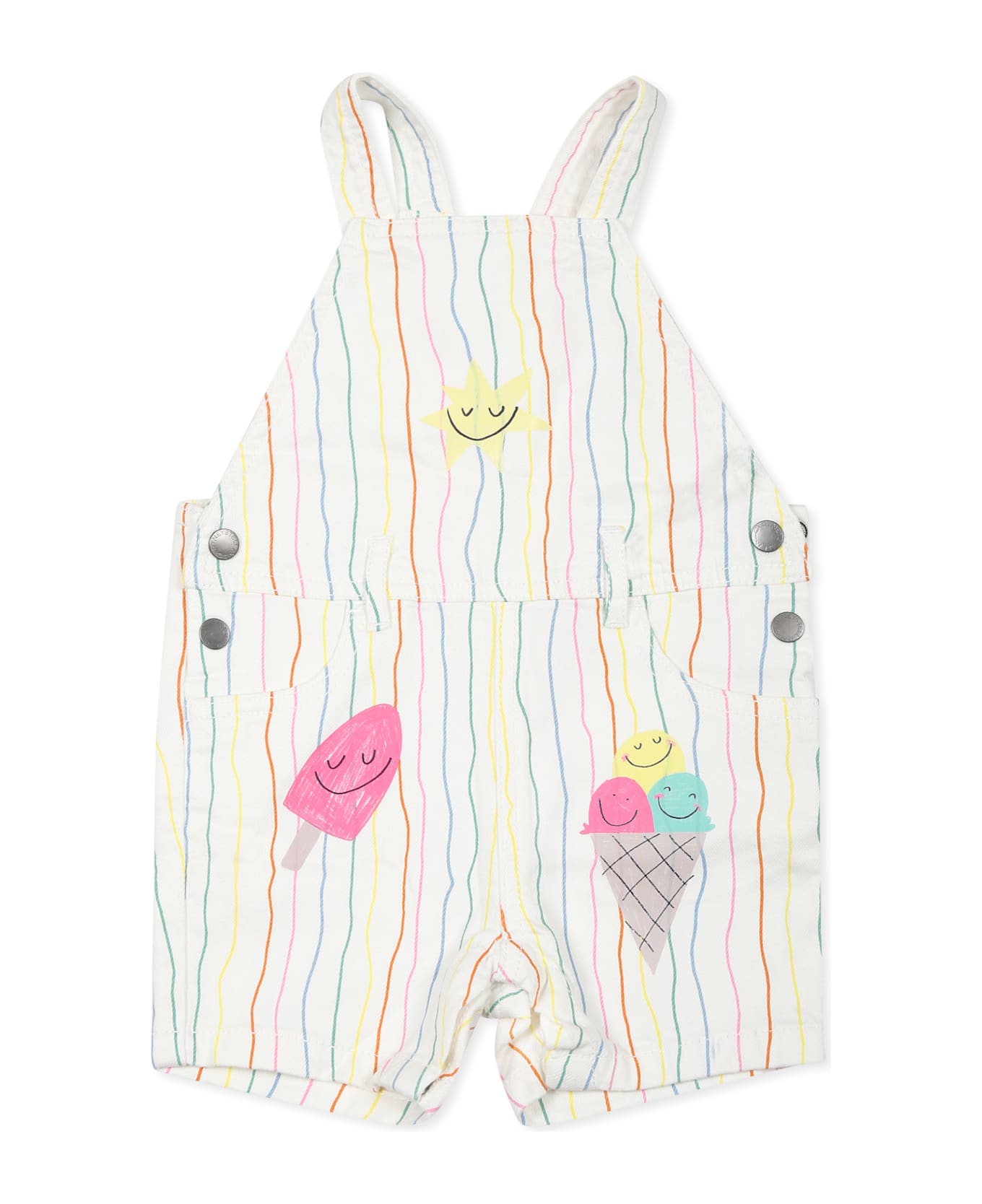 Stella McCartney Kids White Ungarees For Baby Girl With Ice Cream - White