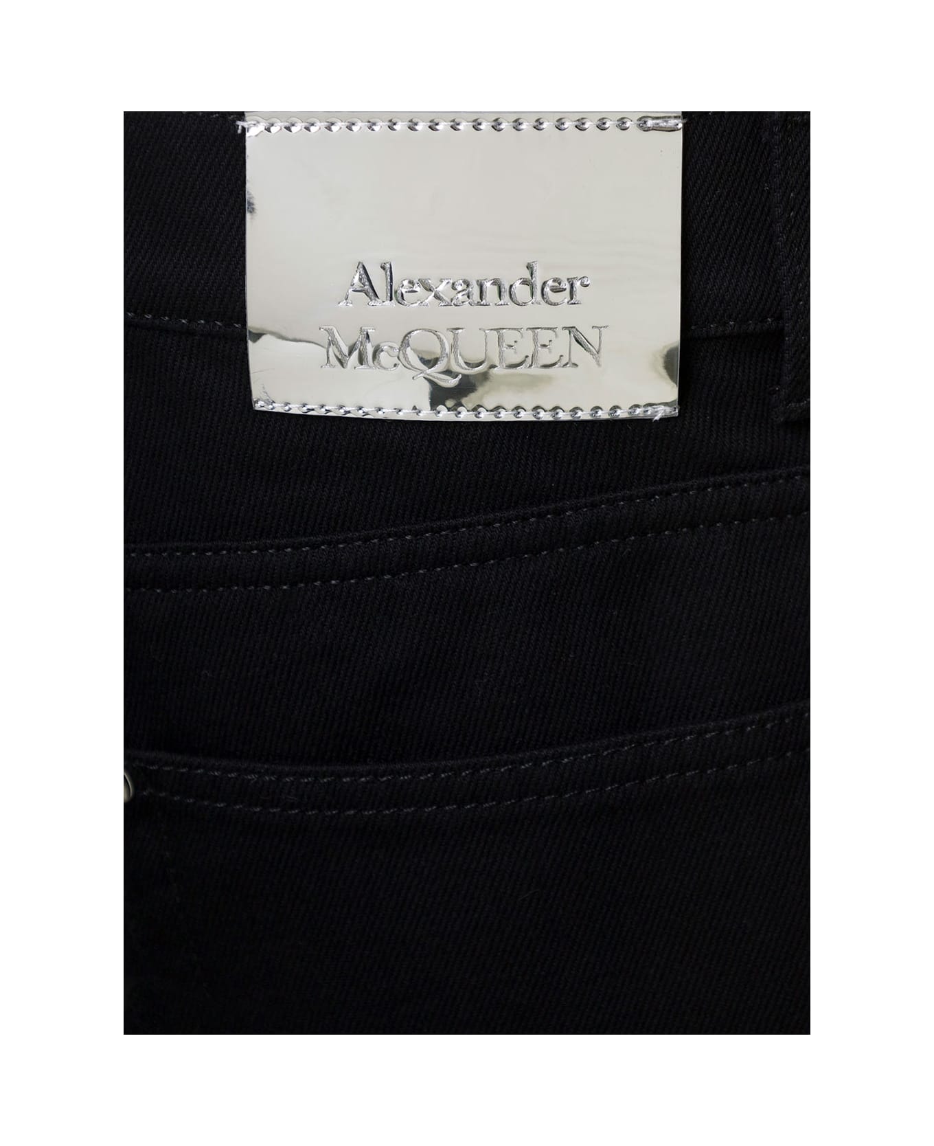 Alexander McQueen Black Slim Five-pocket Jeans With Metallic Logo Patch In Cotton Denim Man - Black