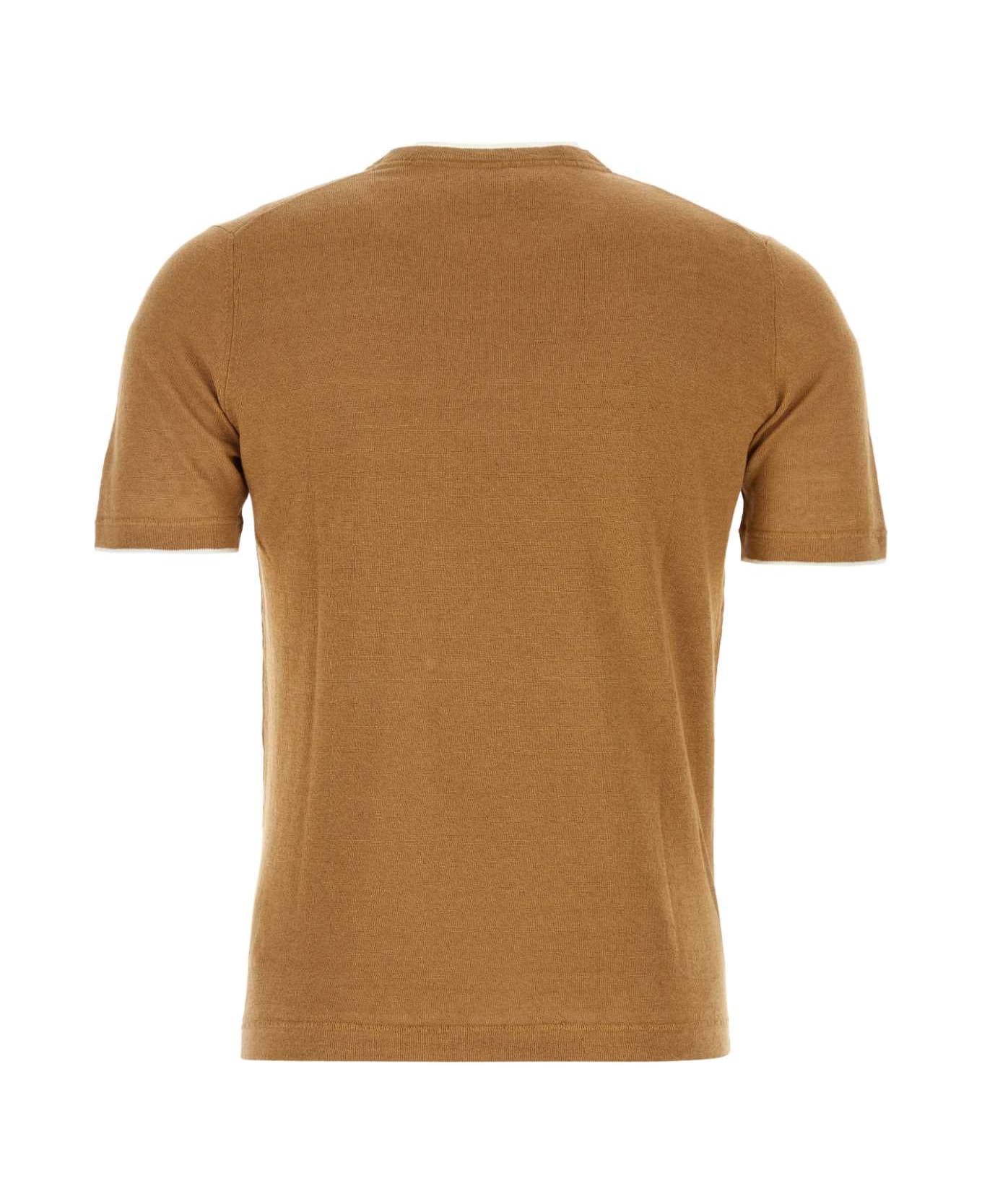 Fedeli Caramel Linen Blend Fox T-shirt - BISCOTTO シャツ