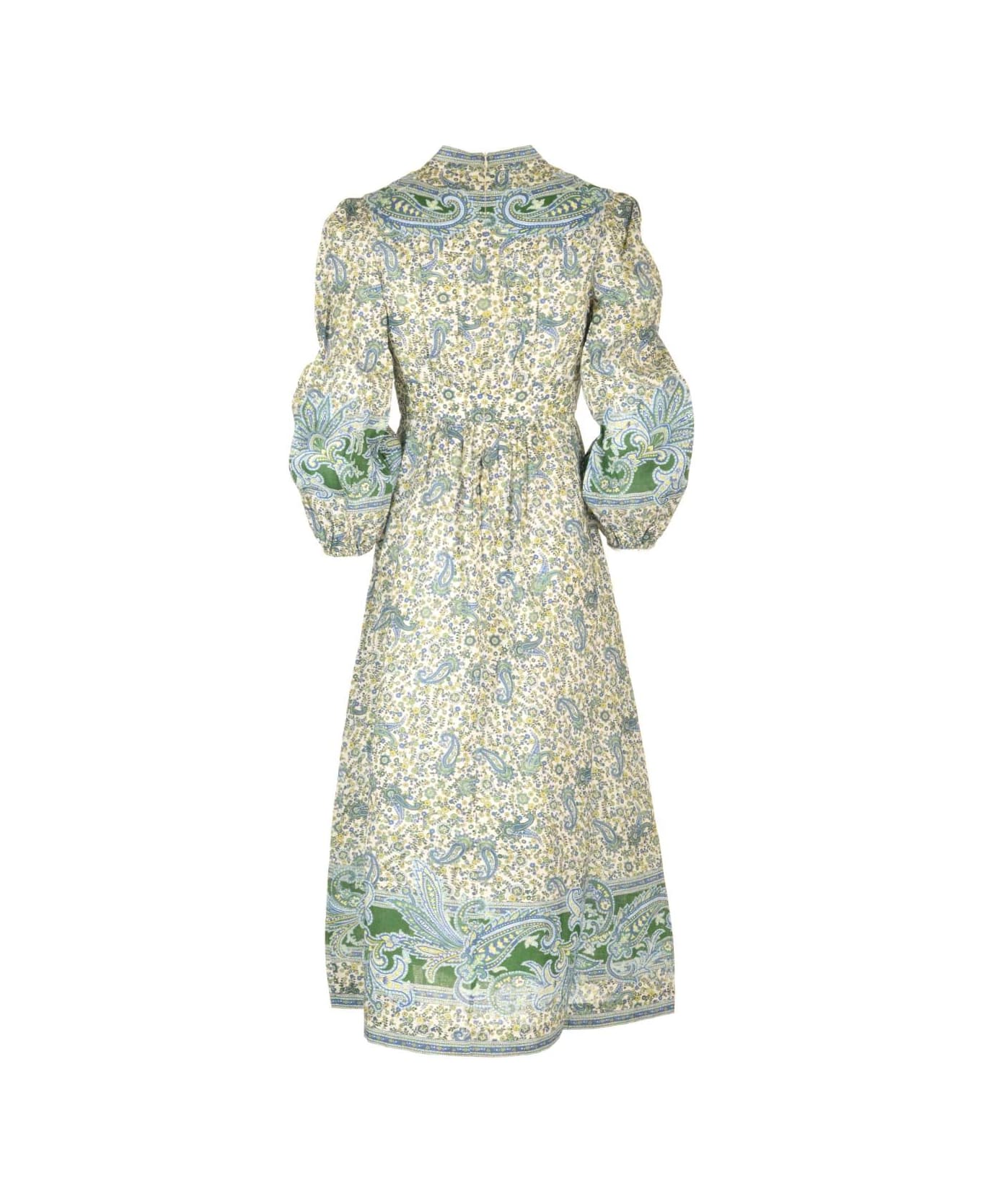 Zimmermann 'ottie Plunge' Midi Dress - Green Paisley