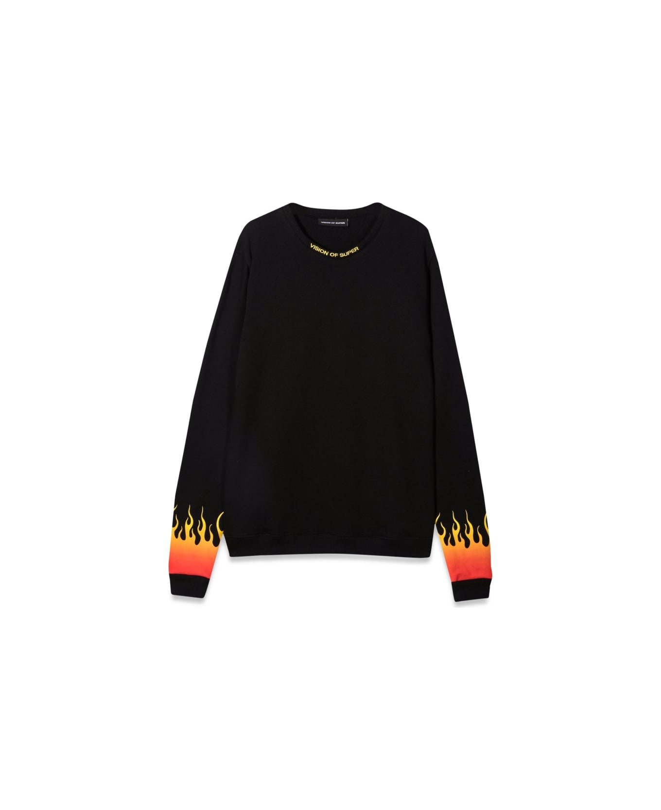 Vision of Super Black Crewneck With Red Shaded Flames - BLACK