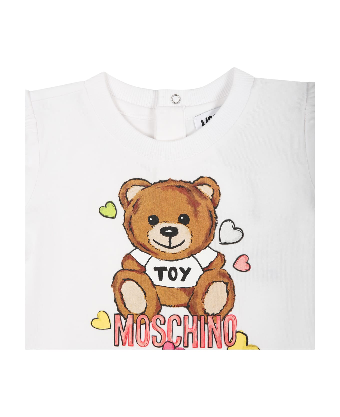Moschino White Dress For Baby Girl With Teddy Bear Print - White ウェア