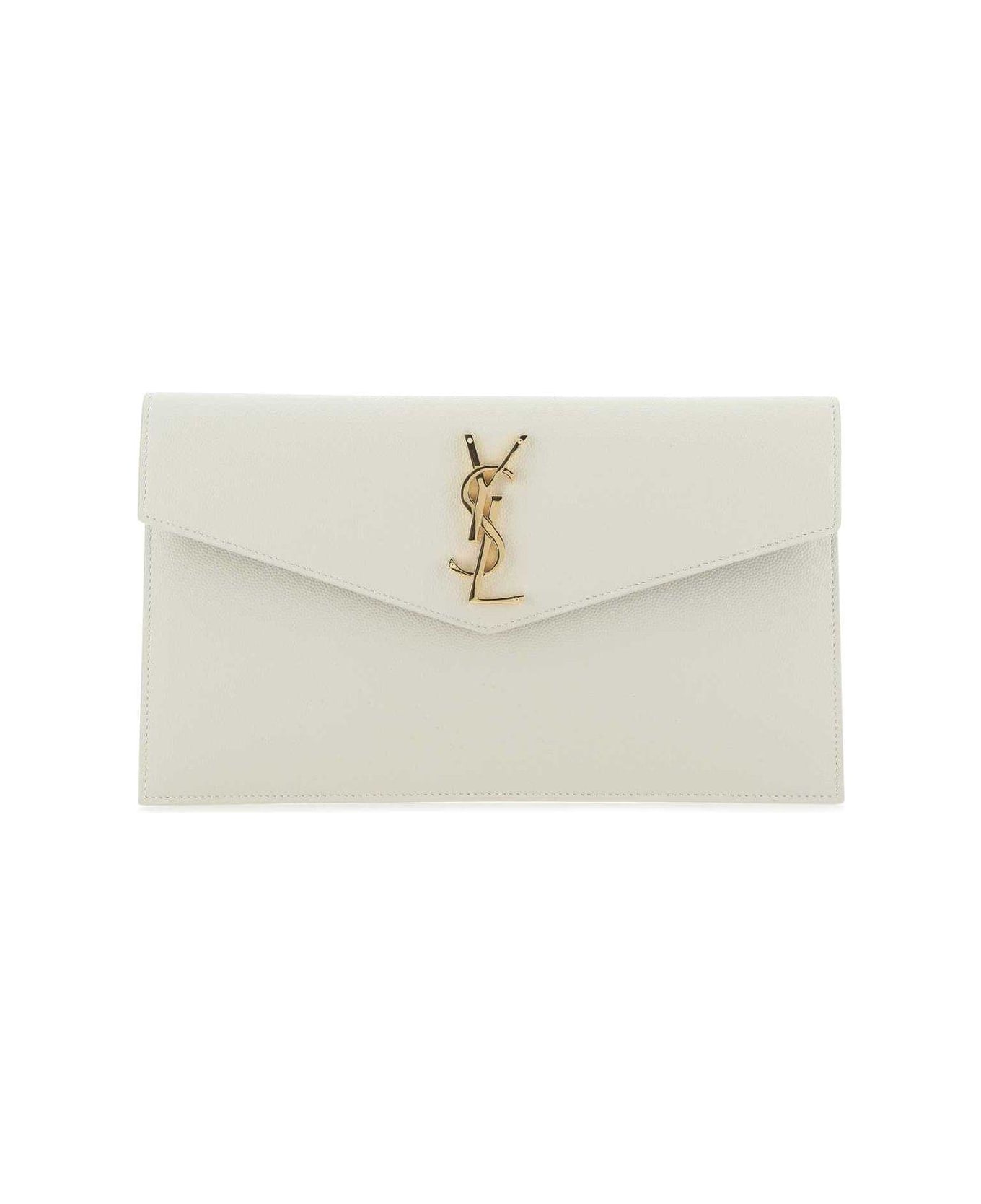 Saint Laurent Uptown Logo Plaque Clutch Bag - IVORY