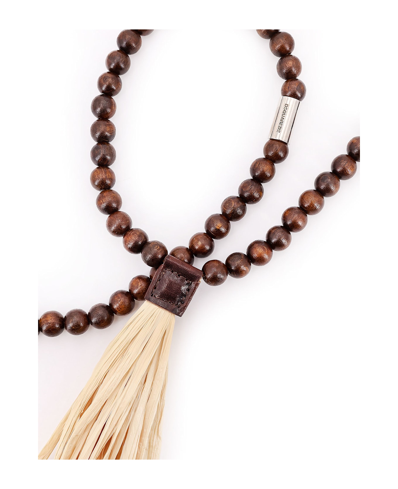 Dsquared2 Summer Lovers Necklace With Wood Beads And Rafia Tassel - Beige