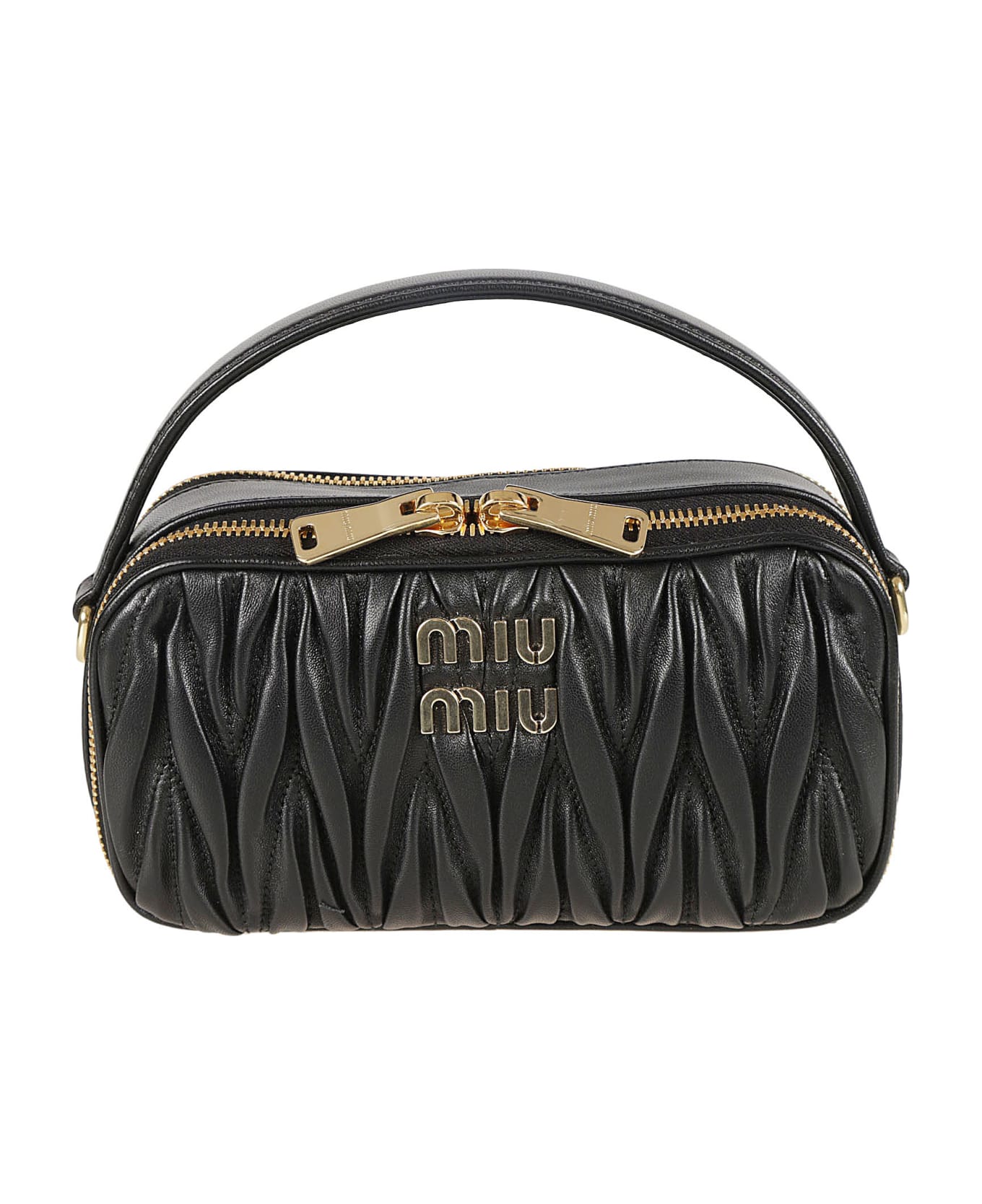 Miu Miu Logo Top Zip Shoulder Bag - Black