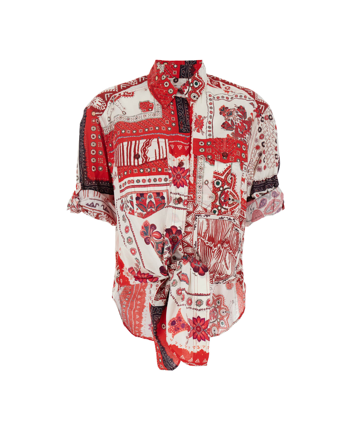 Marant Étoile 'nath' Red Shirt With Tie-down Bottom And All-over Printed Motif In Cotton Woman - Red