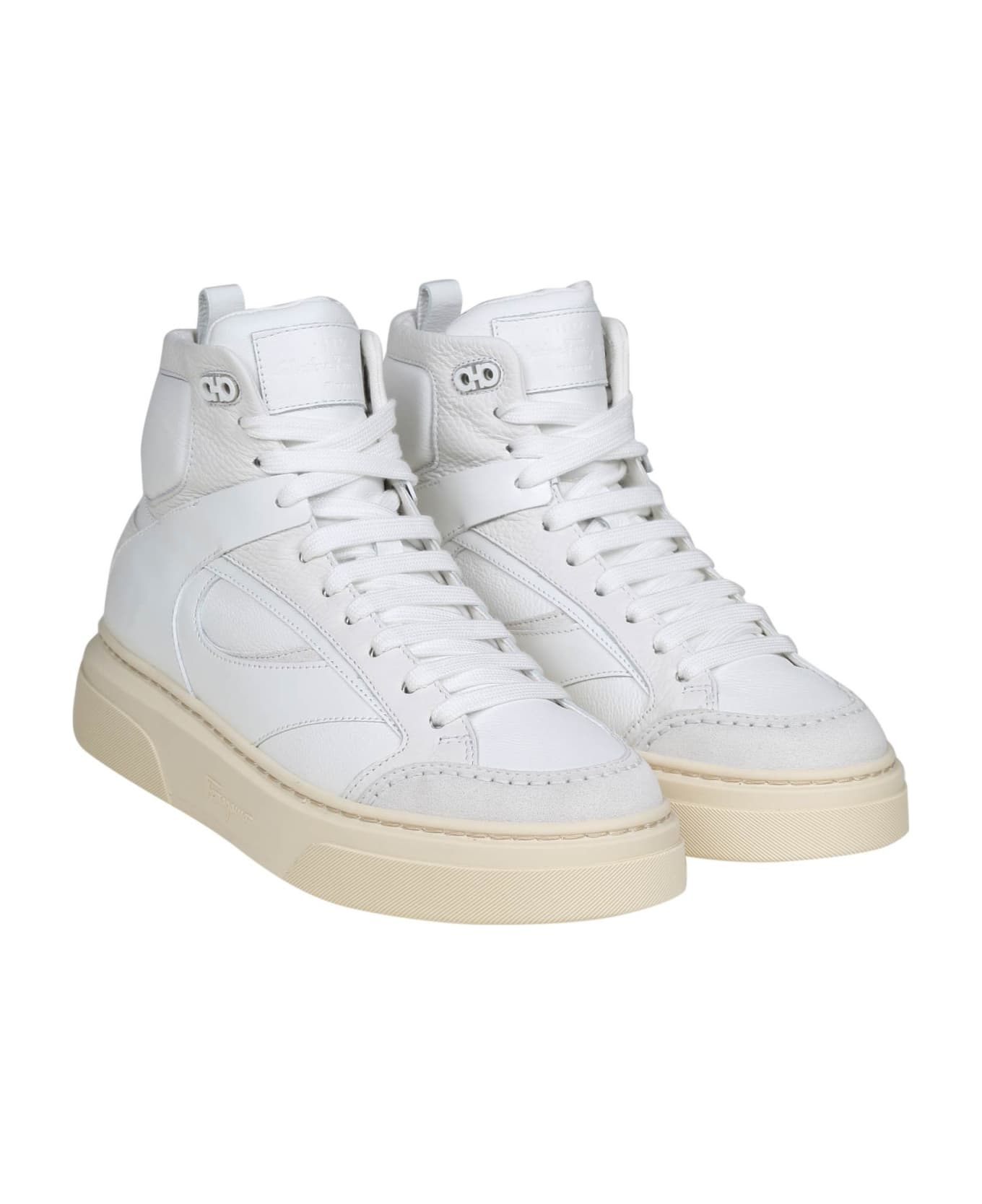 Ferragamo High Cassio Sneakers In Leather And Suede