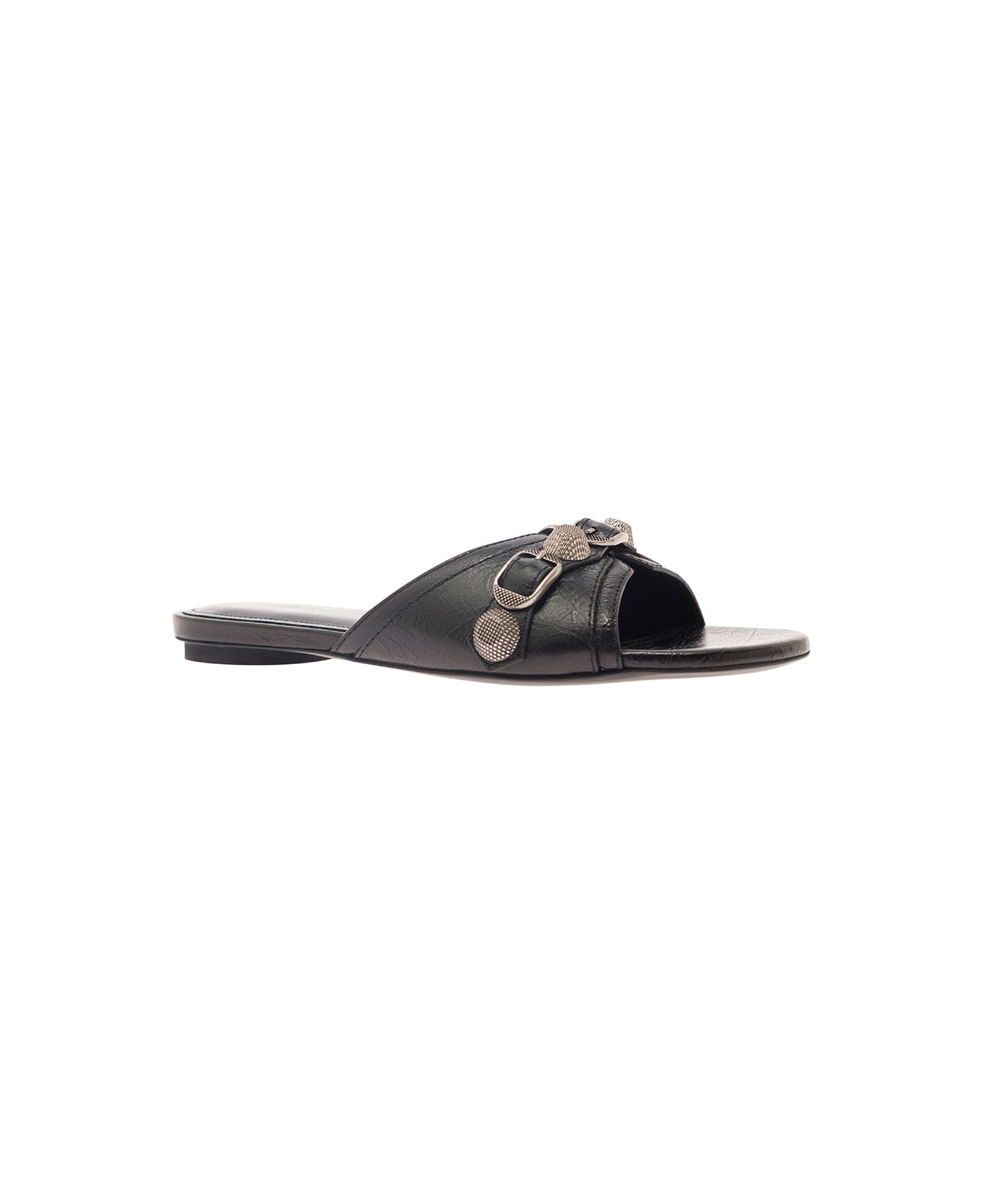 Balenciaga 'cagole' Black Sandals With Studs And Buckles In Smooth Leather Woman - Black