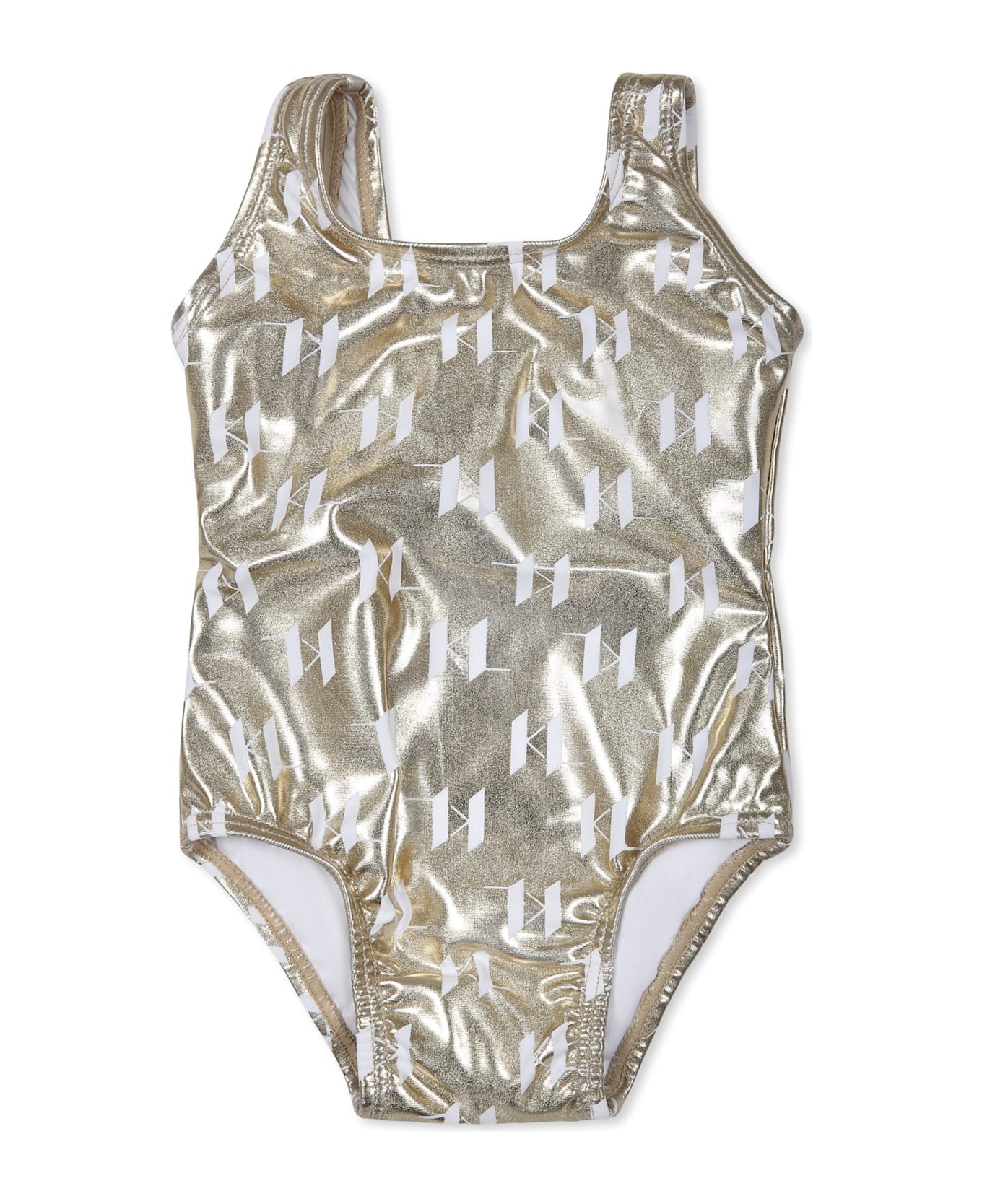Karl Lagerfeld Kids Gold Swimsuit For Baby Girl With Logo - Gold