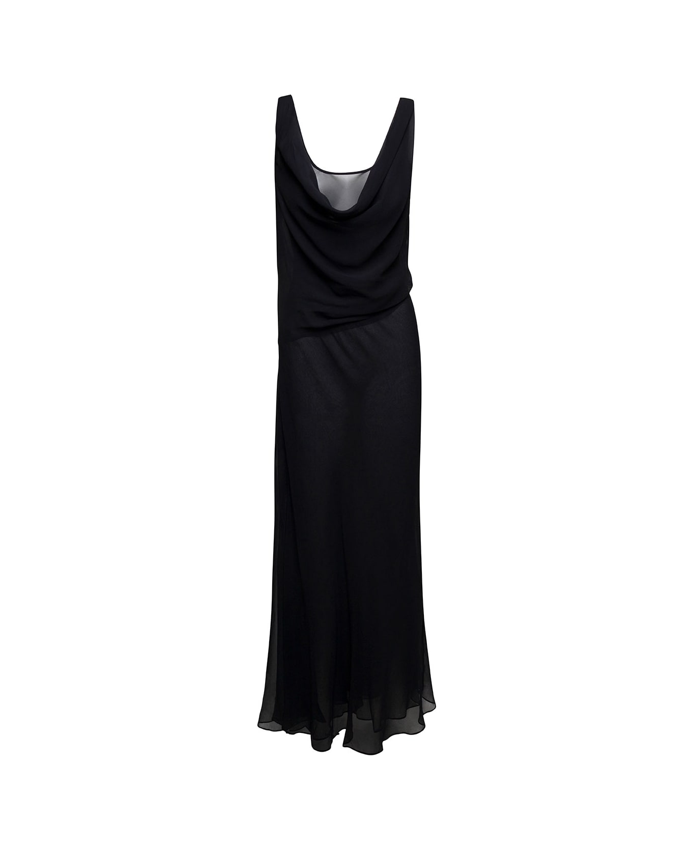Christopher Esber Long Black Relaxed Dress With Draped Neckline In Silk Woman - Black