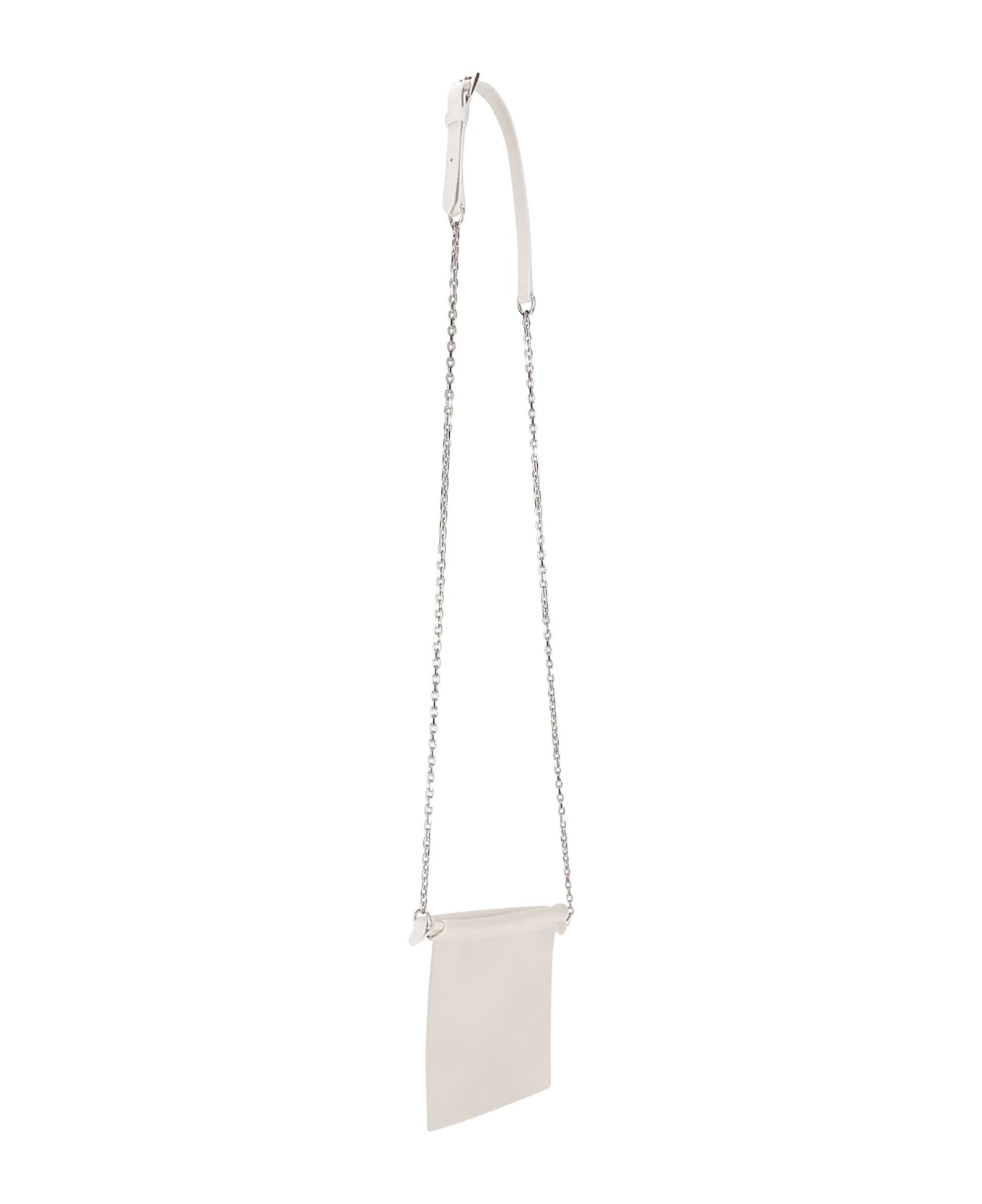 Maison Margiela Drawstring Phone Neck Pouch With Chain - WHITE