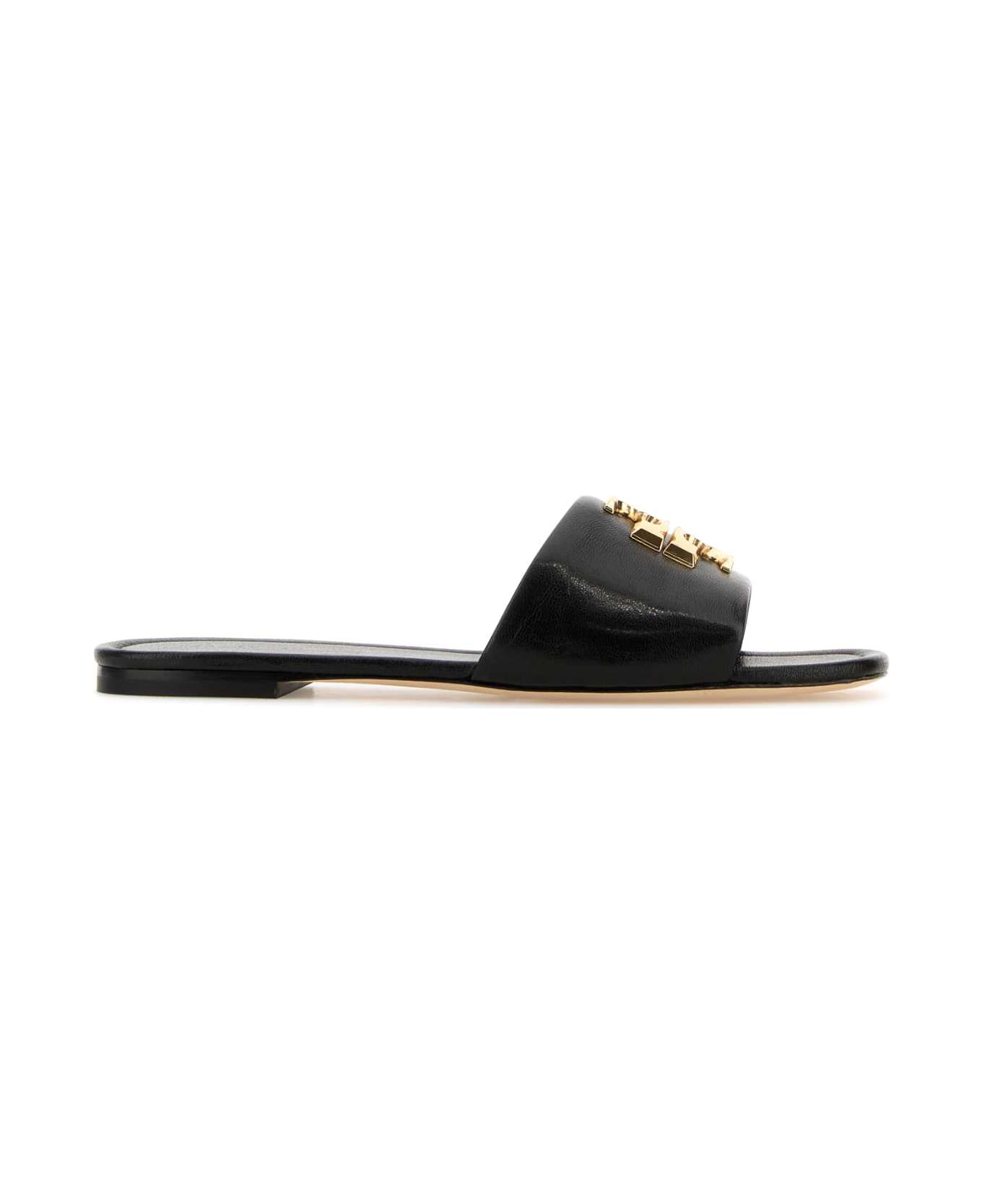 Tory Burch Black Nappa Leather Eleanor Slippers - PERFECTBLACK/GOLD