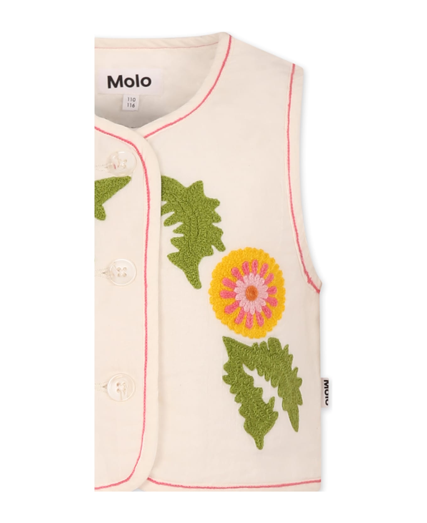 Molo Ivory Vest For Girl With Flowers - Ivory