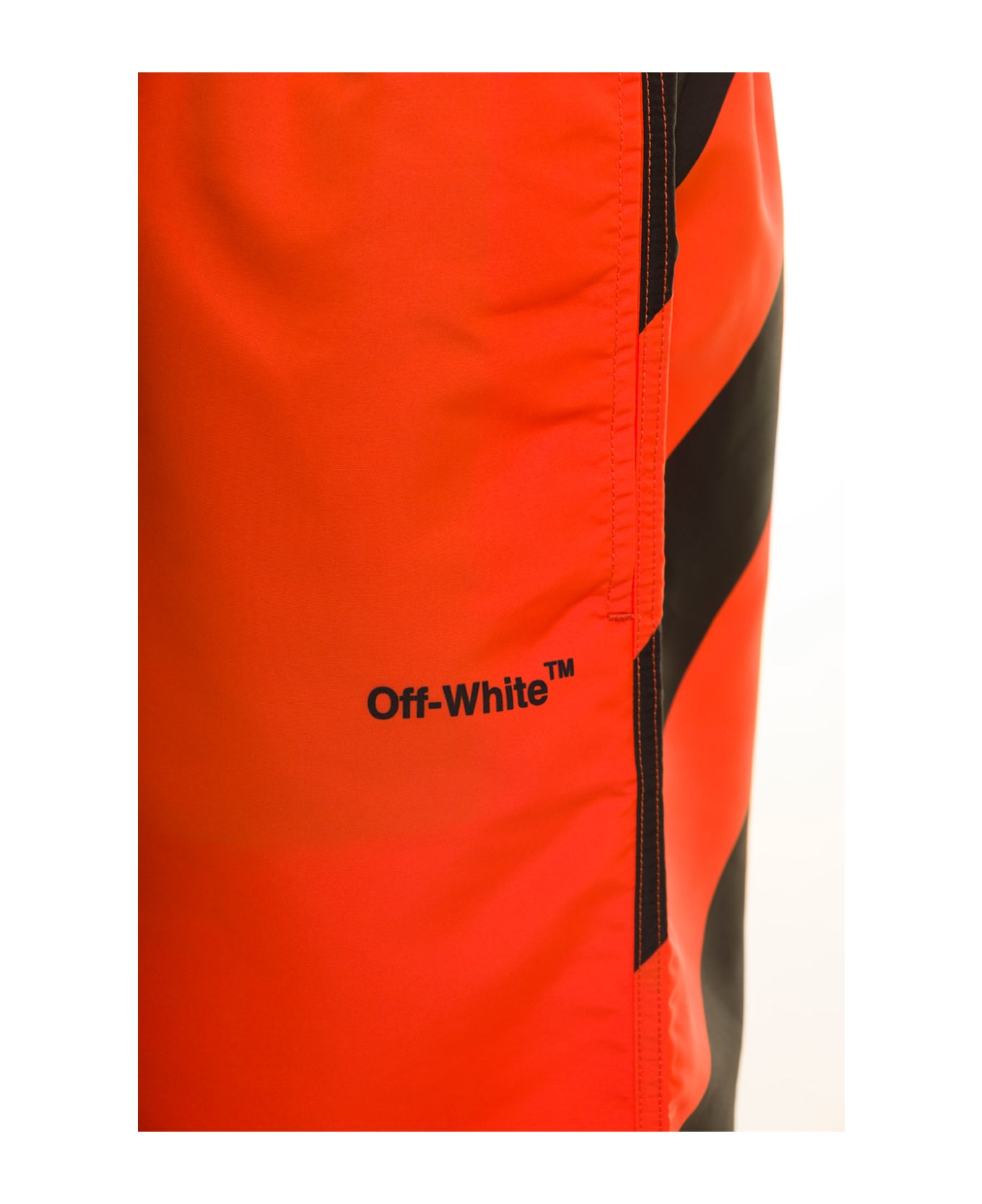 Off-White Orange Swim Trunks With Diag Print At The Back In Polyester Man - Orange