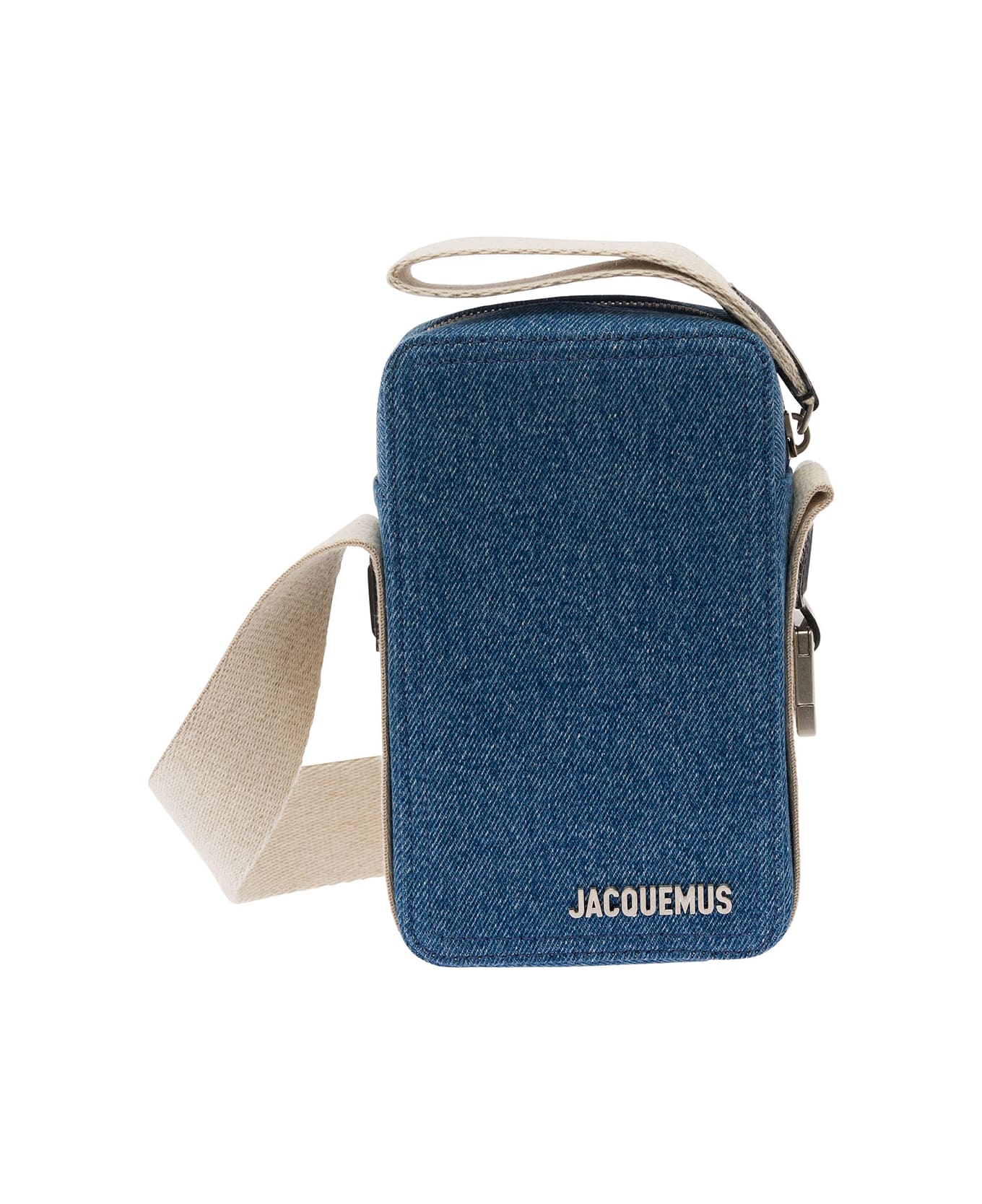 Jacquemus 'la Cuerda Vertical' Blue Shoulder Bag With Front Logo In Leather Man - Blu ショルダーバッグ