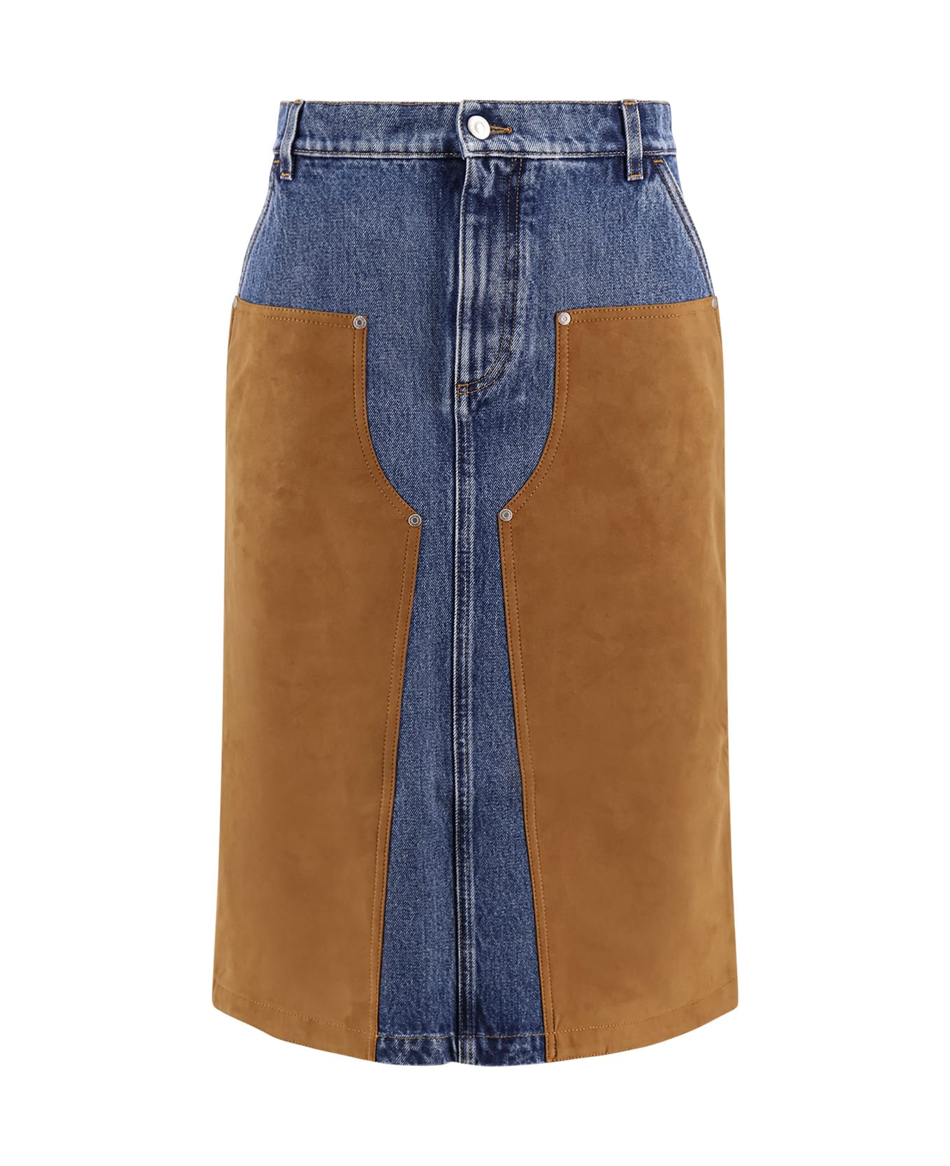 Stella McCartney Denim Skirt With Suede Inserts - MEDIUM VINTAGE BLUE