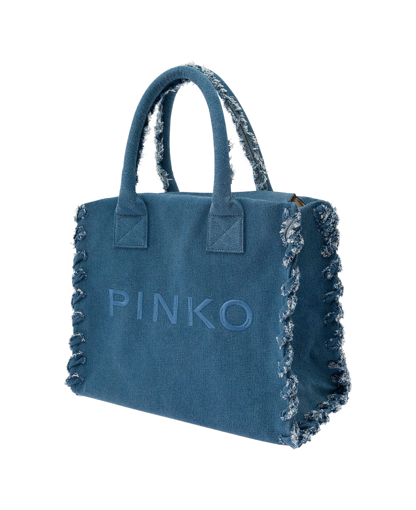 Pinko Cotton Denim Tote Bag With Logo - Denim