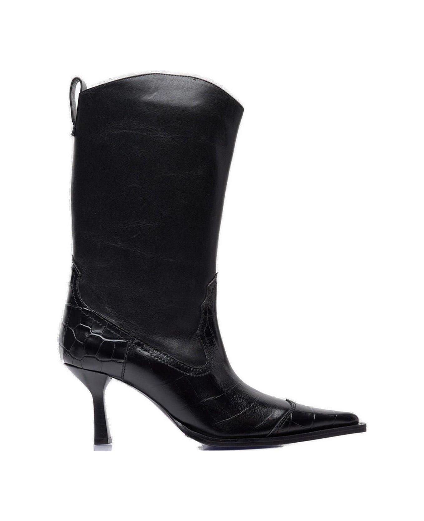Our Legacy Pointed-toe Embossed Ankle Boots - Black Saloon Leather