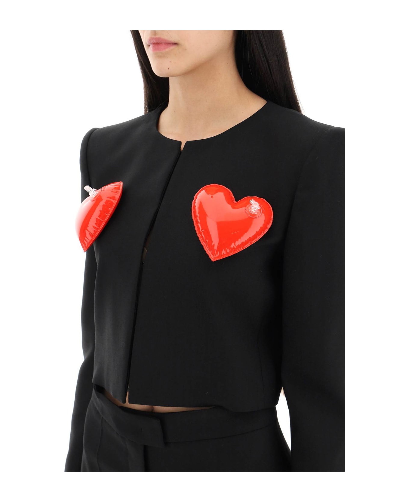 Moschino Inflatable Heart Applique Cropped Jacket - NERO (Black)