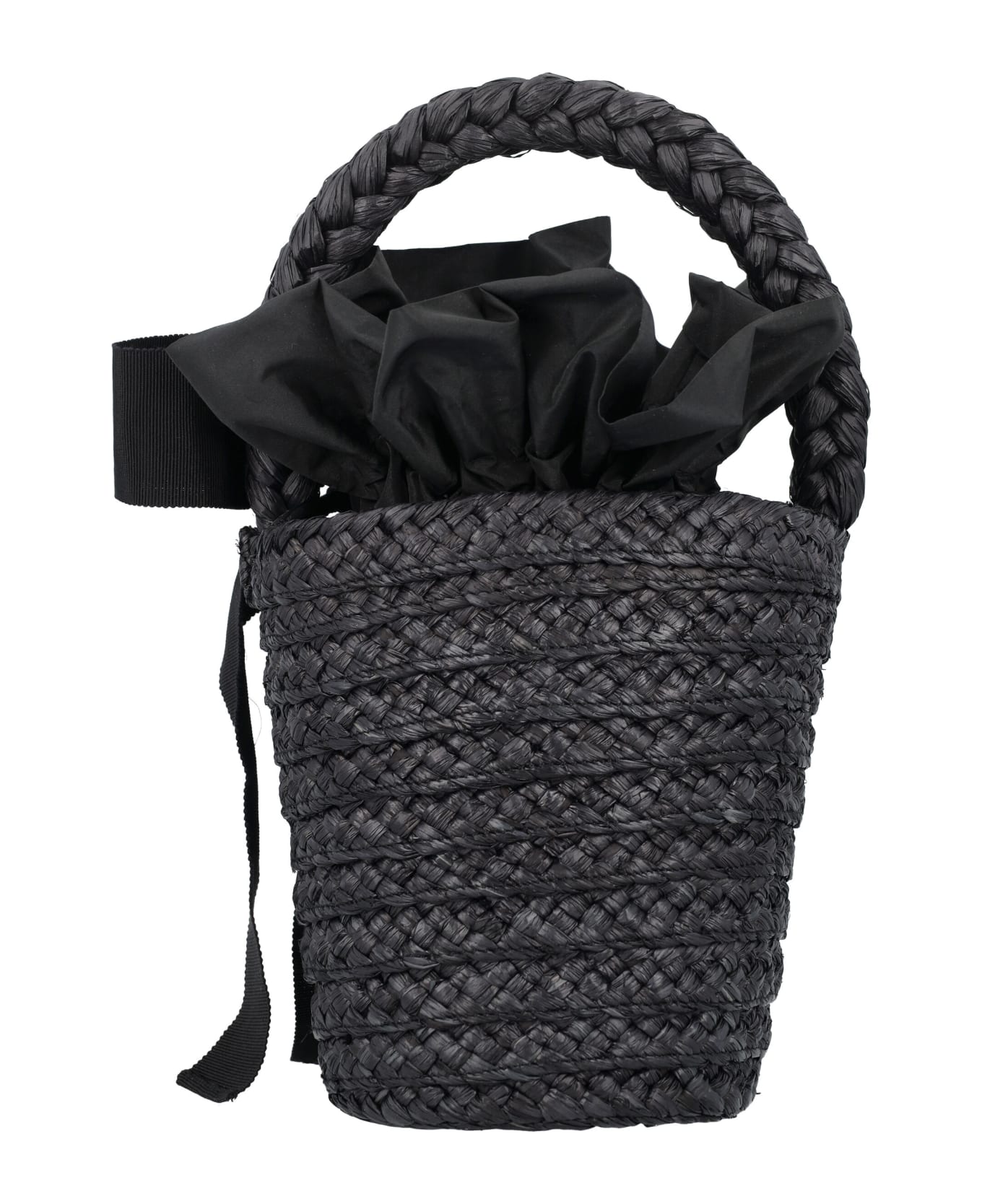 Patou Raphia Bucket Bag - BLACK