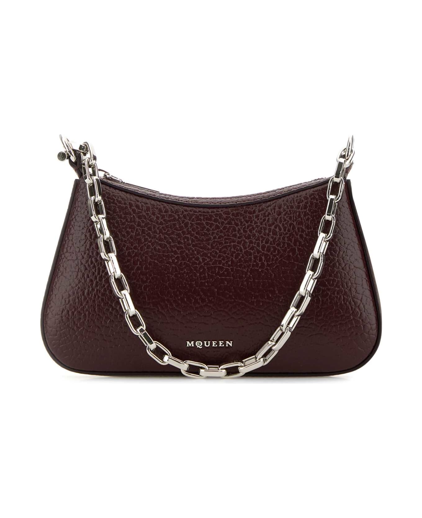 Alexander McQueen Burgundy Leather Mini T-bar Handbag - CRANBERRYSILVER