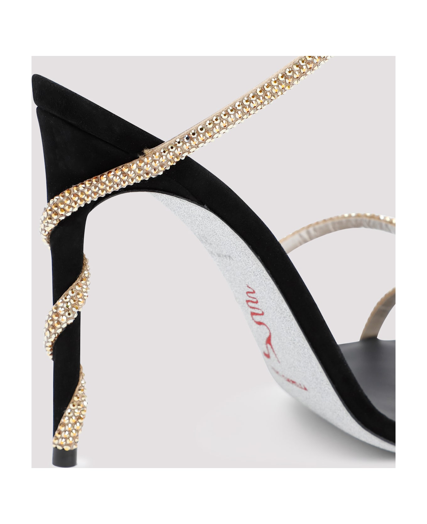 René Caovilla Renè Caovilla Golden Margot Spiral Sandals - Gold Satin Black Suede Metallic Sun