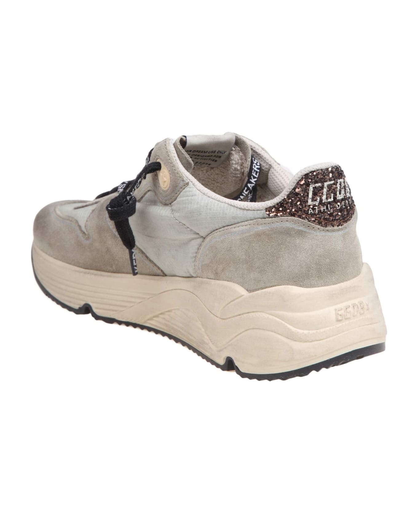 Golden Goose Running Sneakers In Nylon And Suede With Brown Glitter - Beige