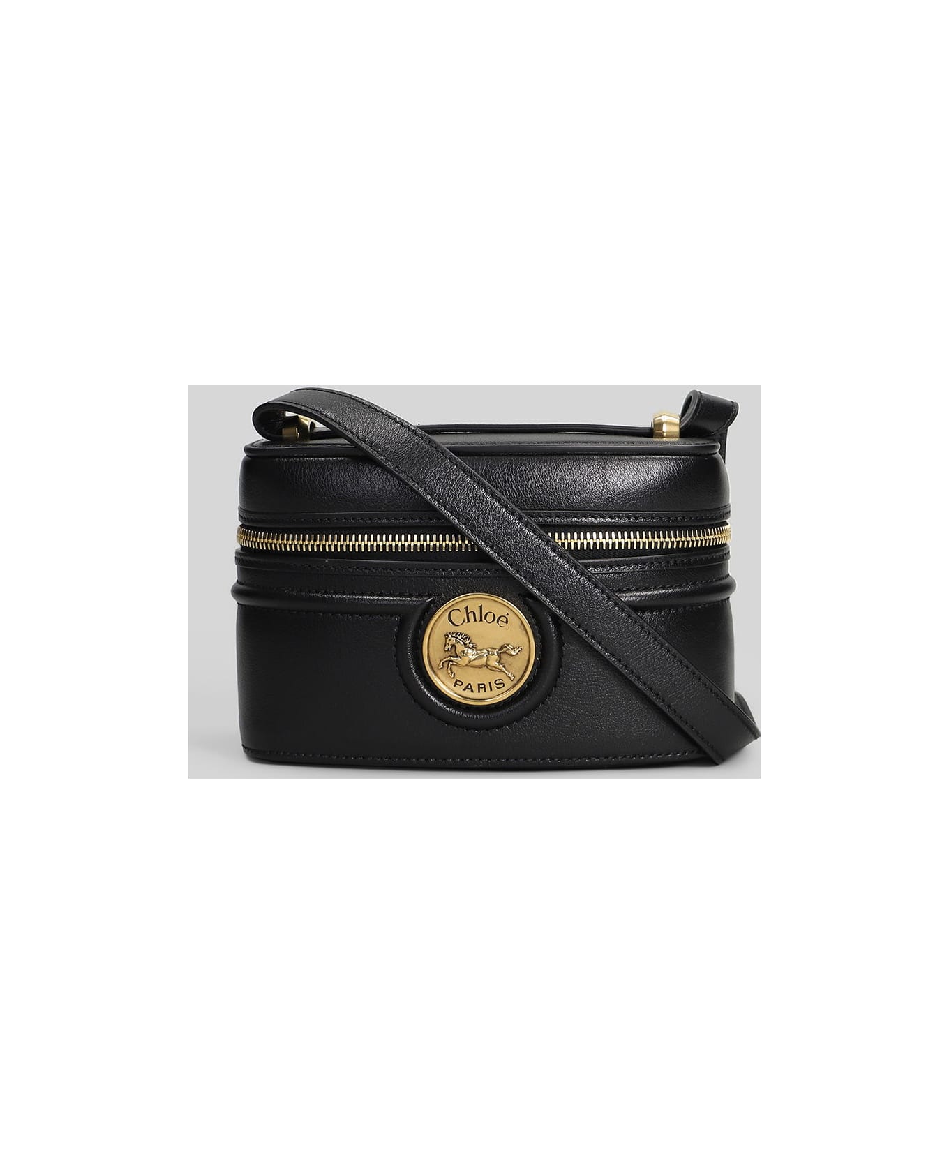 Chloé Horse Medal Shoulder Bag In Black Leather - black