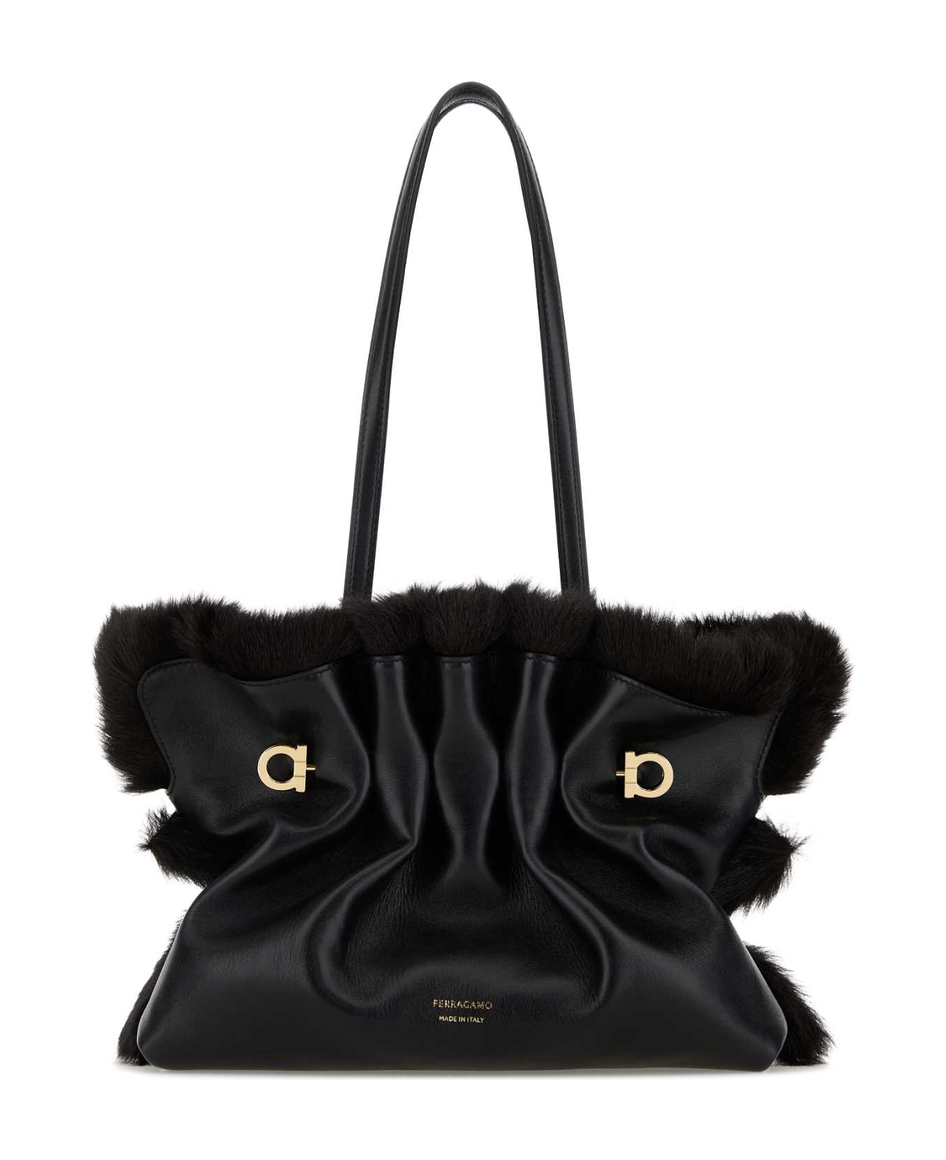 Ferragamo Black Leather Shoulder Bag - NEROTMORO